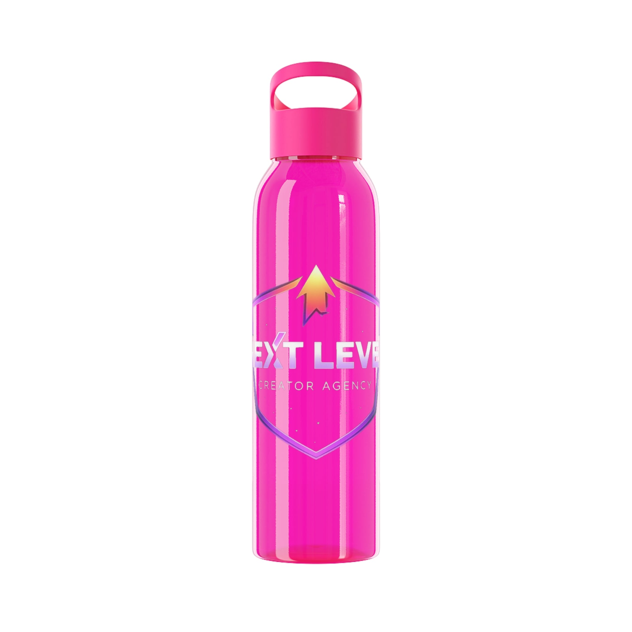 Sky Water Bottle — Clear Bottle with Gradient Arrow Logo (Next Level Creator Agency)