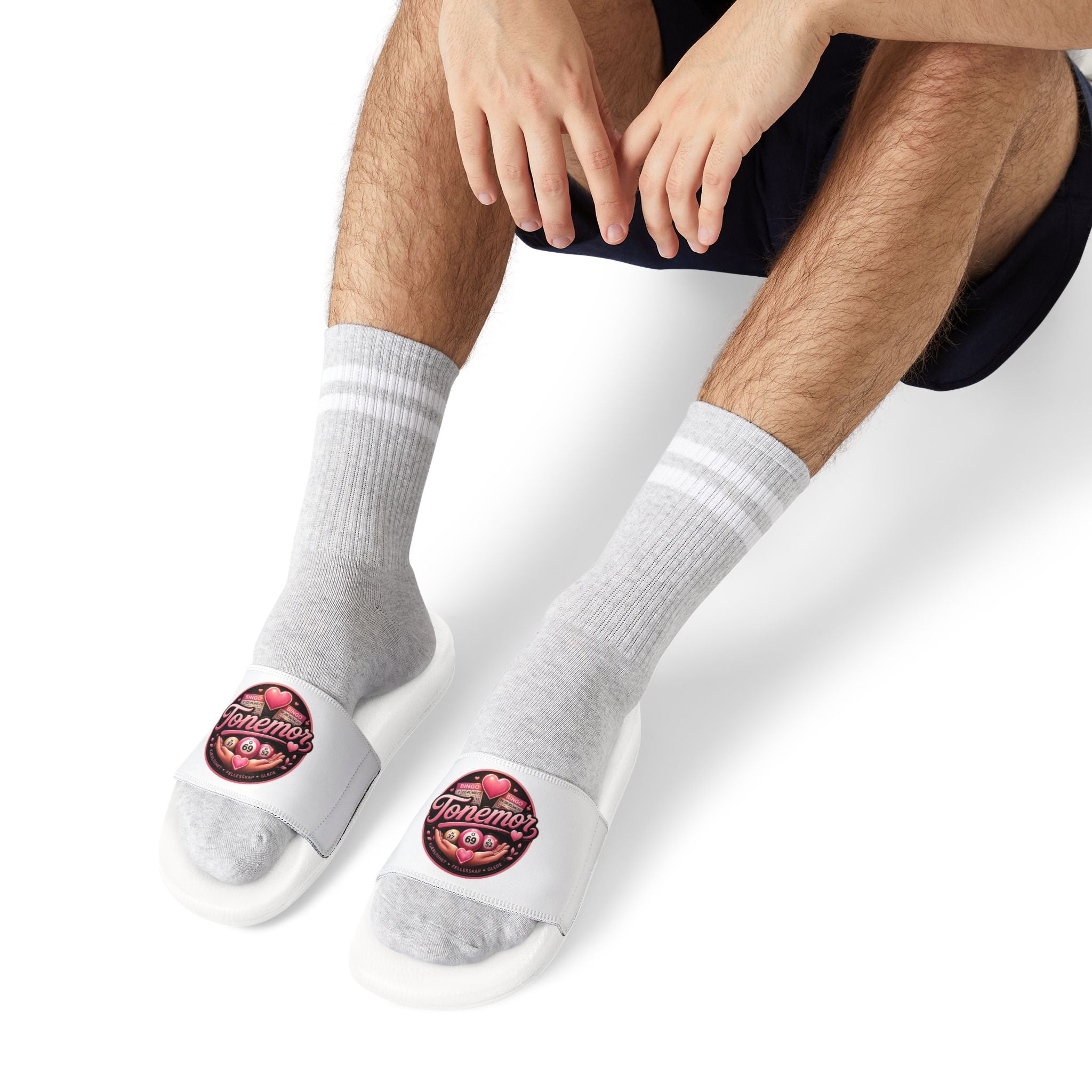 Slide Sandals — White Removable-Strap Slides with Pink 'Jammin' Heart' Logo