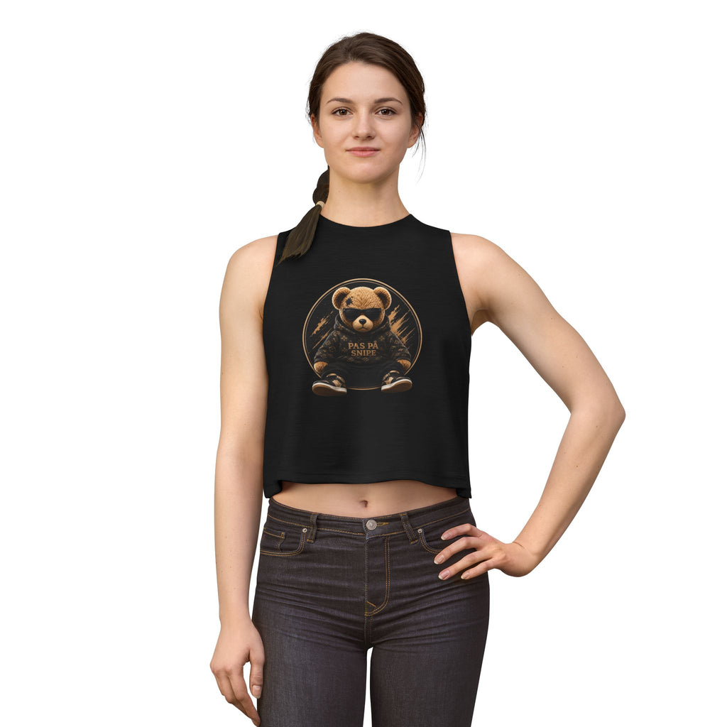 Cute Teddy Bear Graphic Crop Top — "Pas På Snipé" Women's Tank