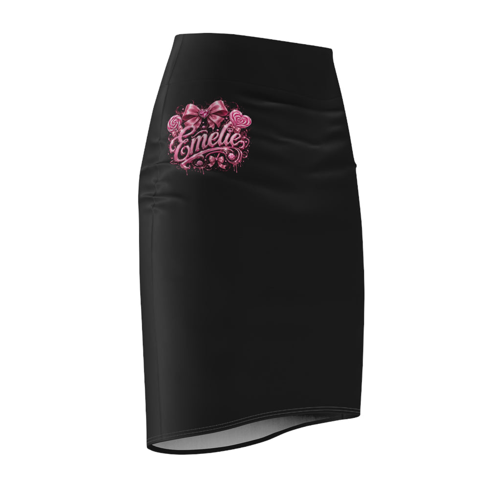Black Pencil Skirt with Pink Floral 'Amelie' Embroidery – Women's Elegant Office Skirt