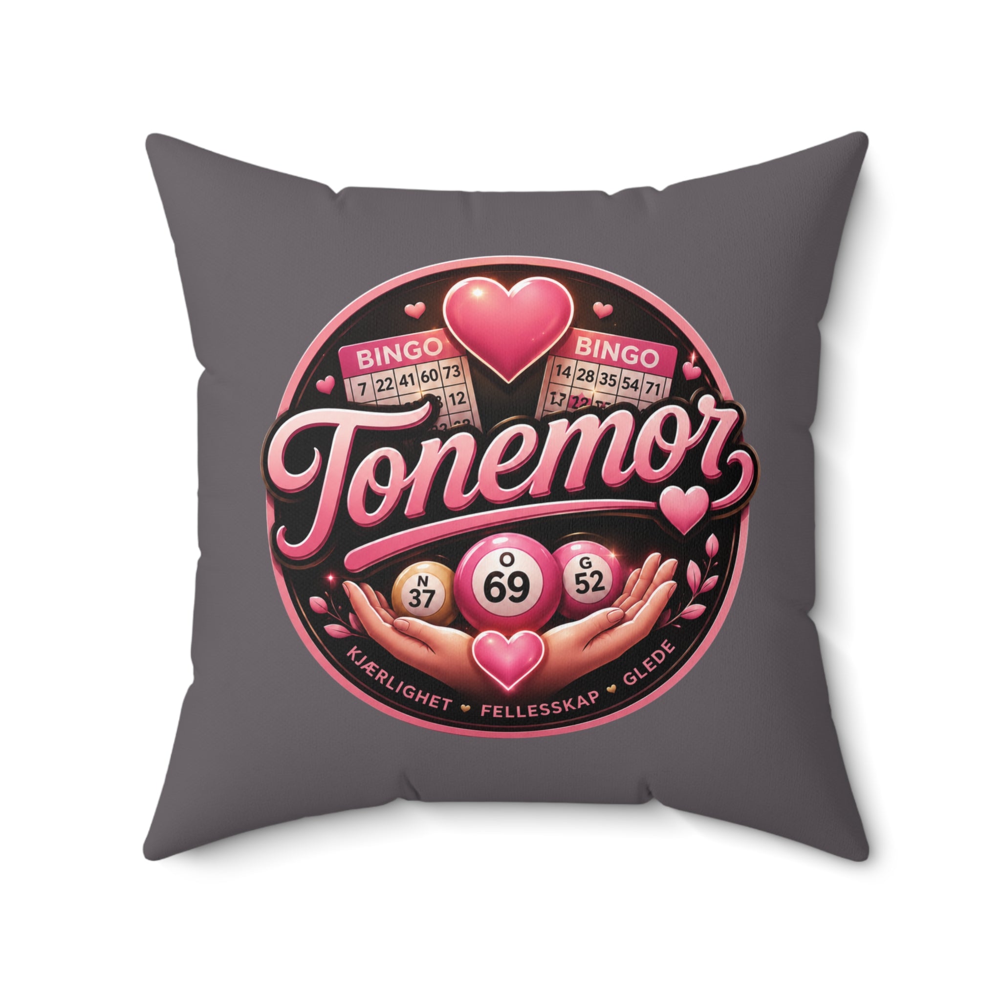 Bingo Tonemor Decorative Square Pillow — Retro Pink Heart Bingo Ball Cushion