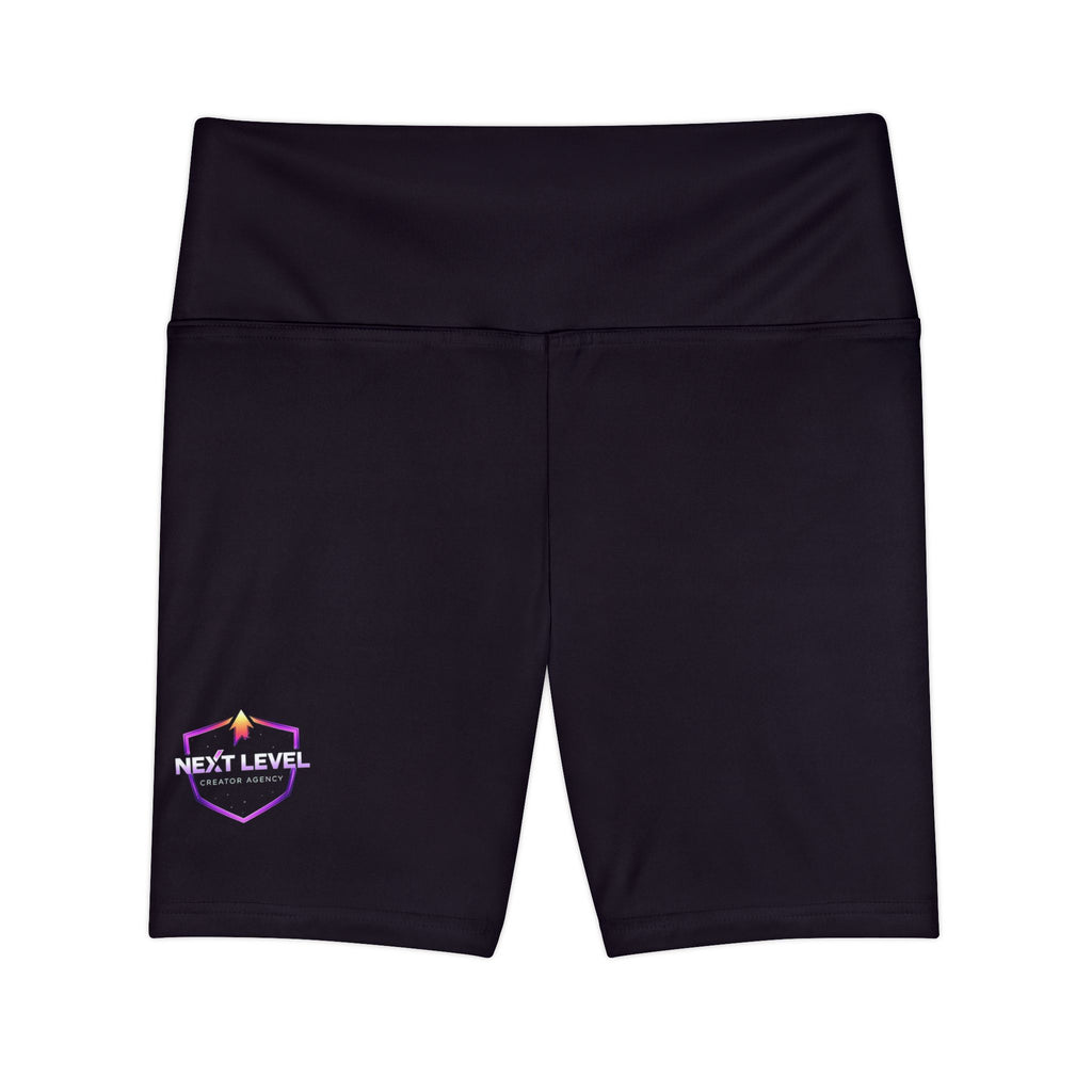 NLC White Yoga Bike Shorts with Minimal Crown Logo — Women's Workout Shorts