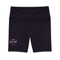 NLC White Yoga Bike Shorts with Minimal Crown Logo — Women's Workout Shorts