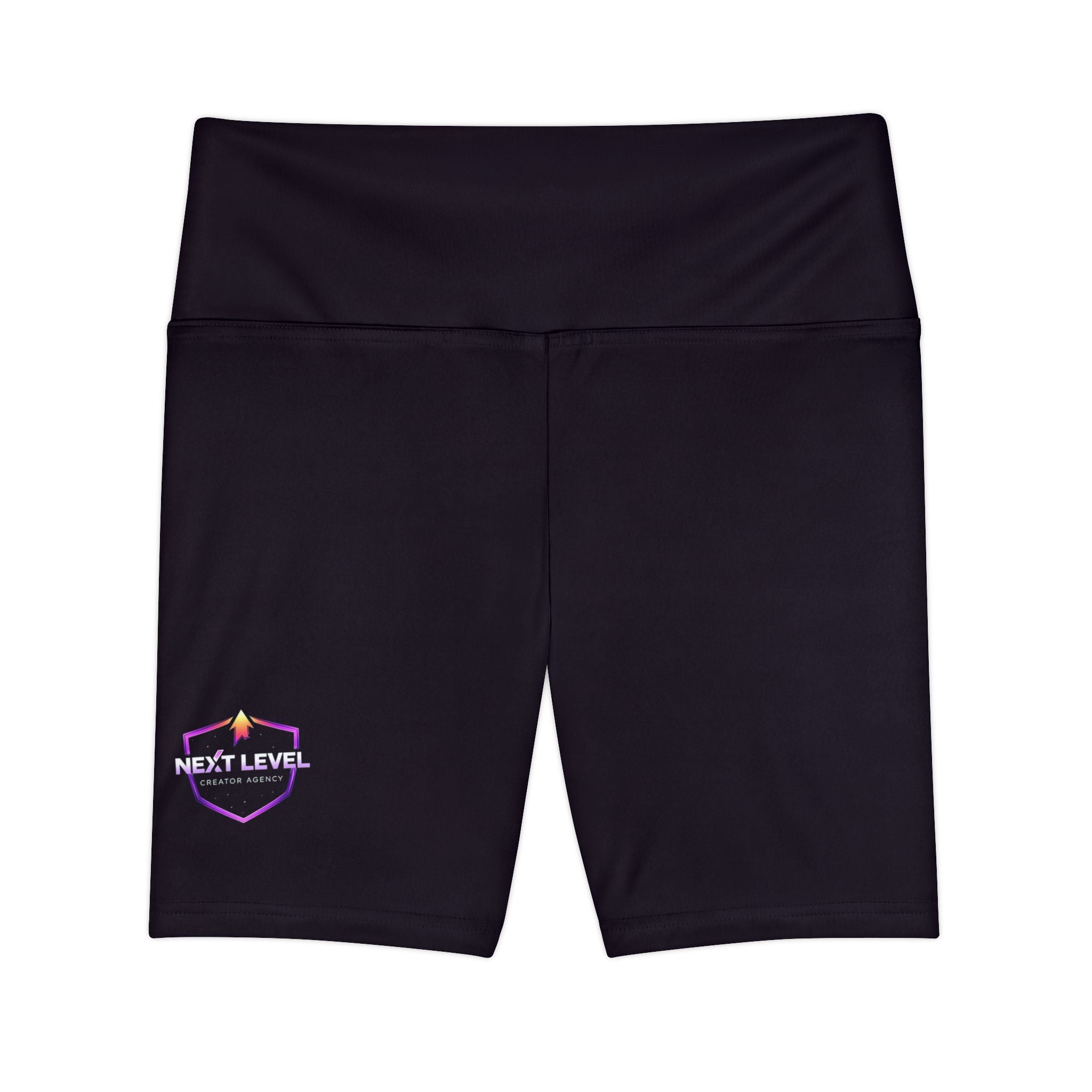 NLC White Yoga Bike Shorts with Minimal Crown Logo — Women's Workout Shorts