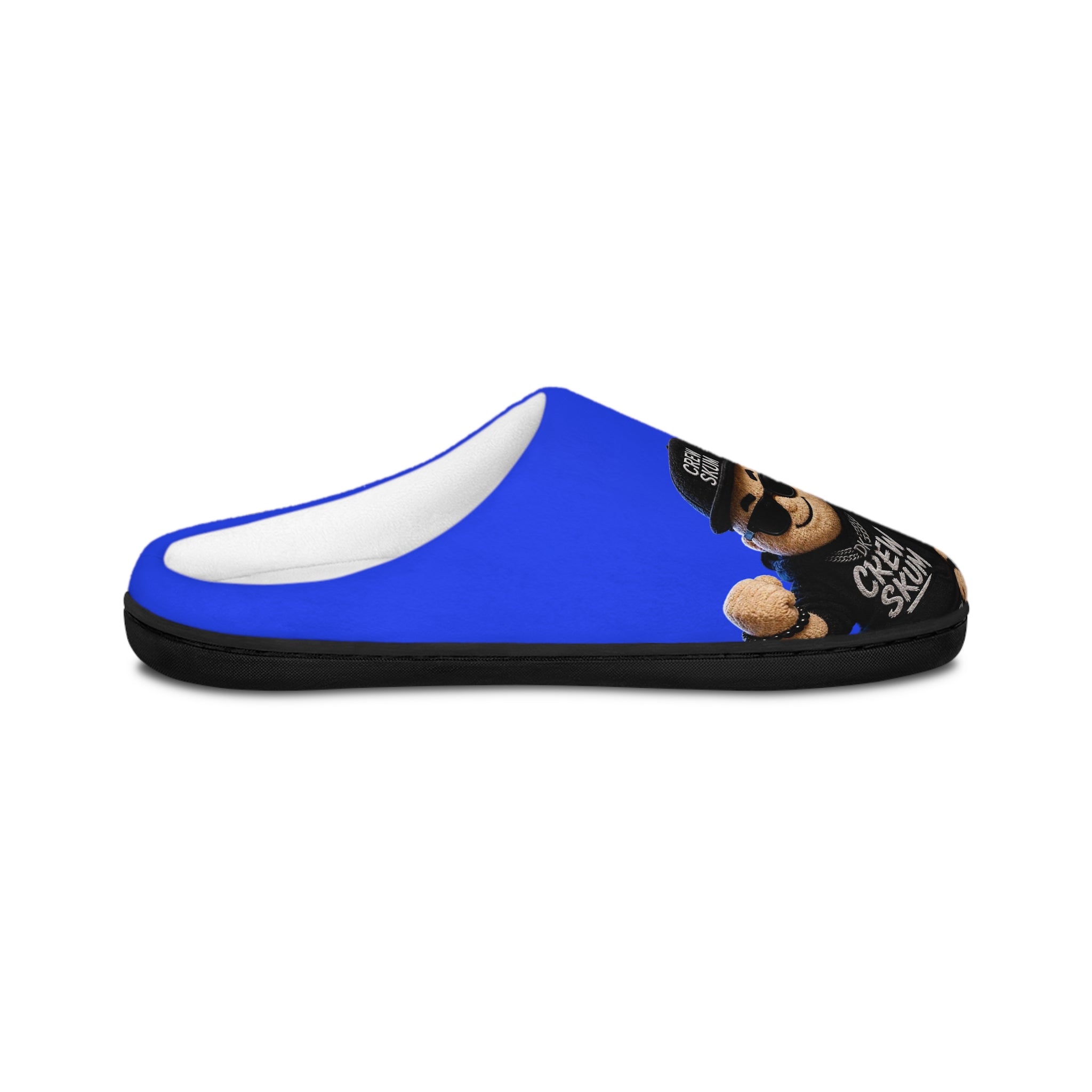 Blue Cozy Slippers with Cute Bear Graphic — Women's Indoor House Shoes