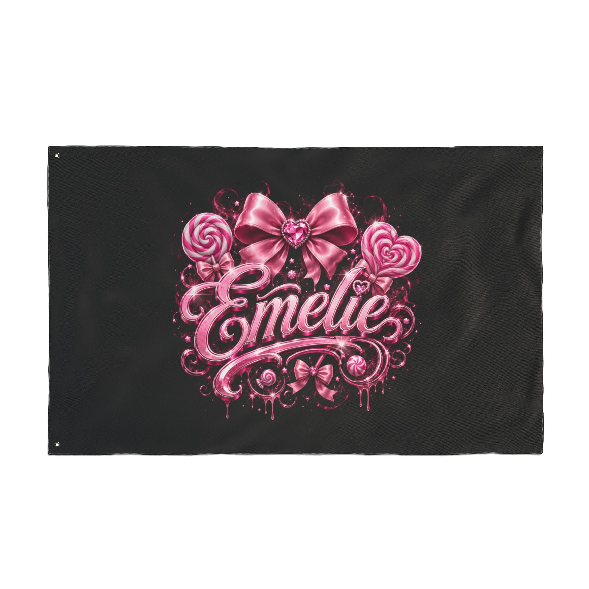 Personalized Pink Candy Name Flag — 'Emelie' Double-Sided Decorative Banner