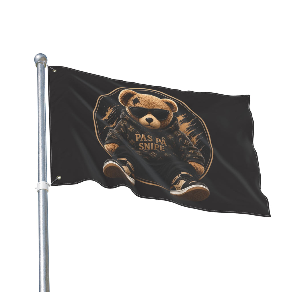 Double-Sided Flag — Cool Teddy Bear "Pas På Snipe" Outdoor Banner