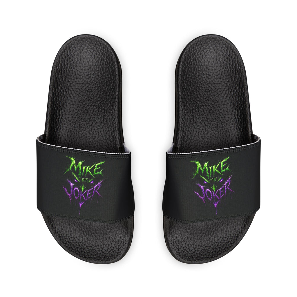 Men's Personalized Name Slides — Black Strap Sandals with Neon Green "Mike" Design