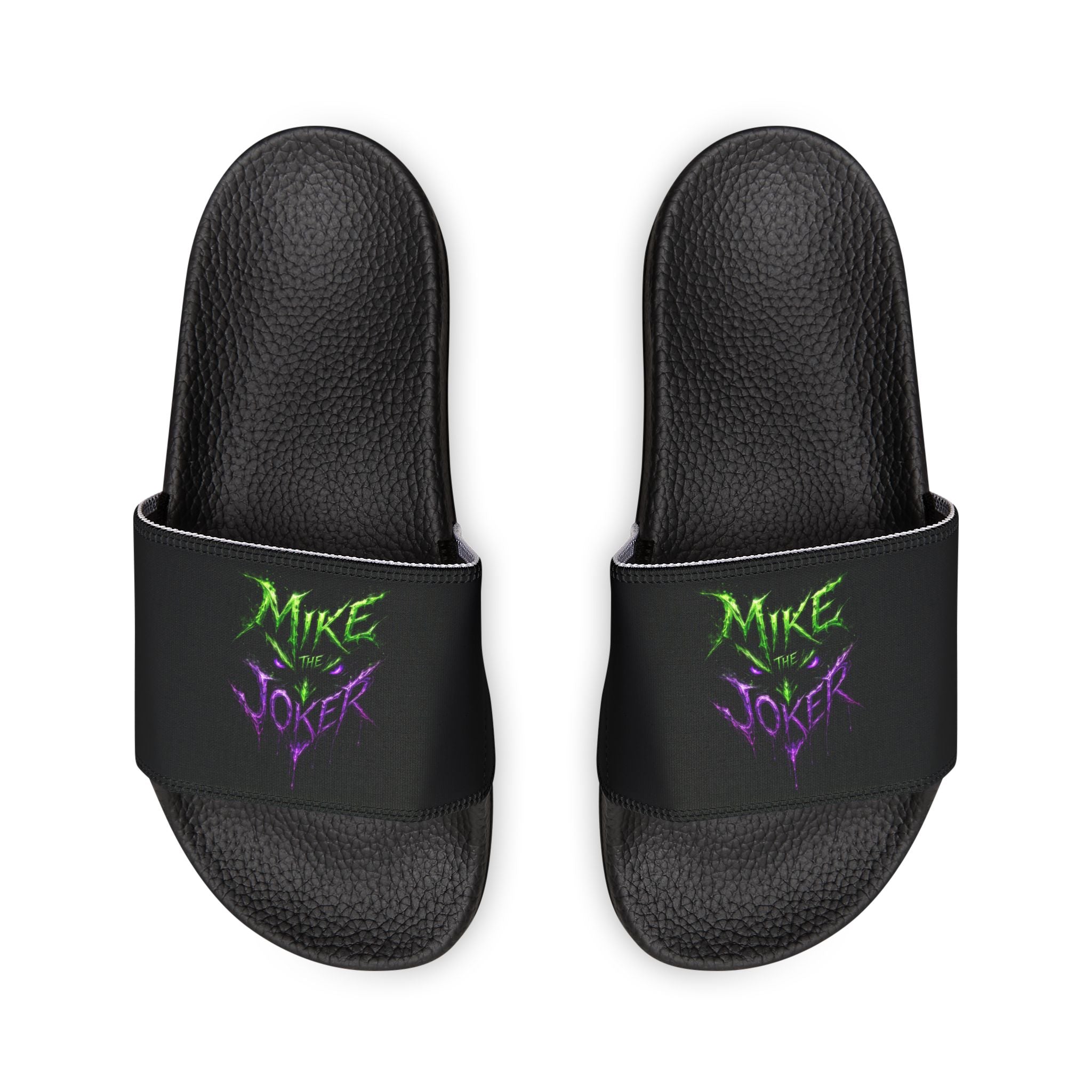 Men's Personalized Name Slides — Black Strap Sandals with Neon Green "Mike" Design