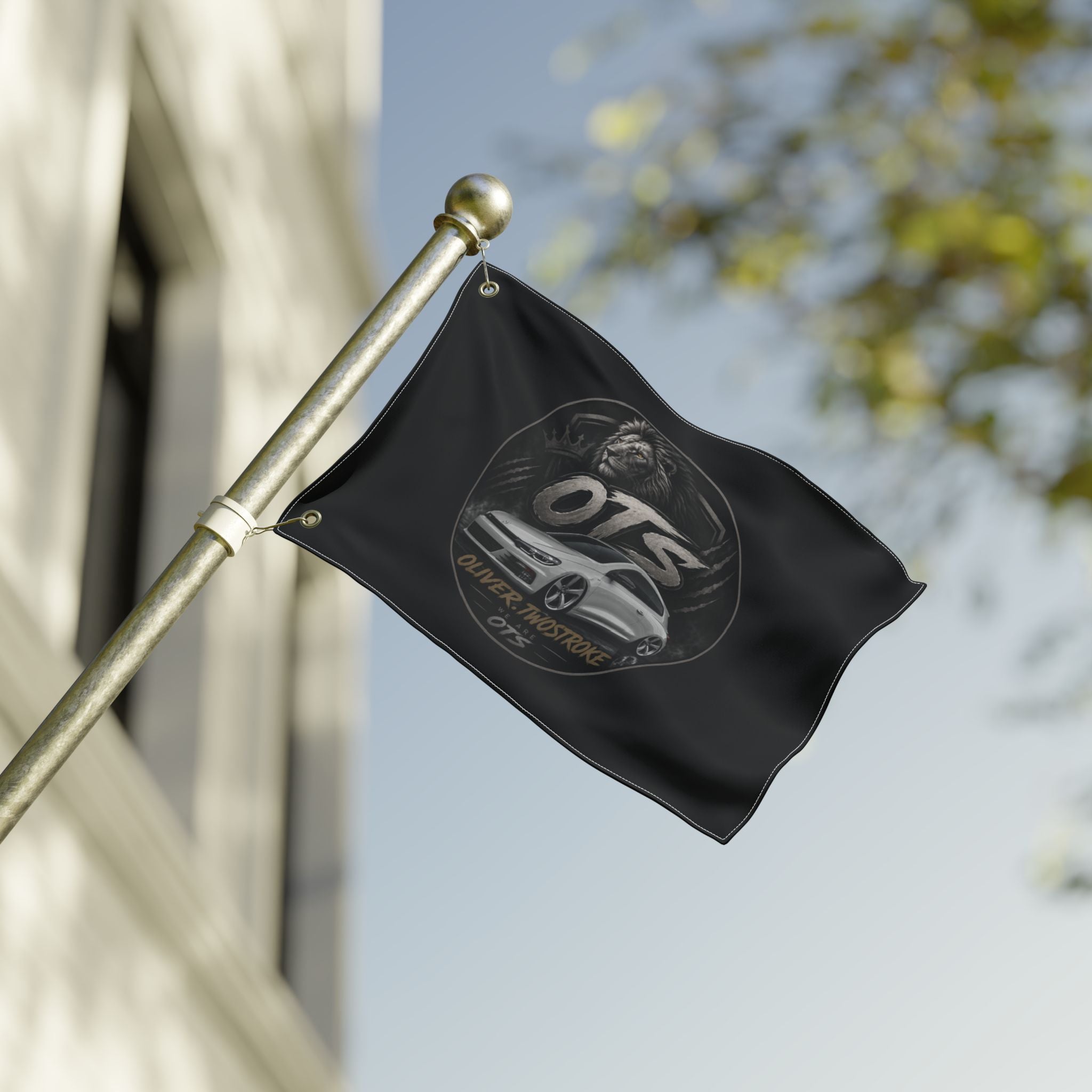 Double-Sided Flag – OTS Lion Car Logo (Oliver.Twostroke)