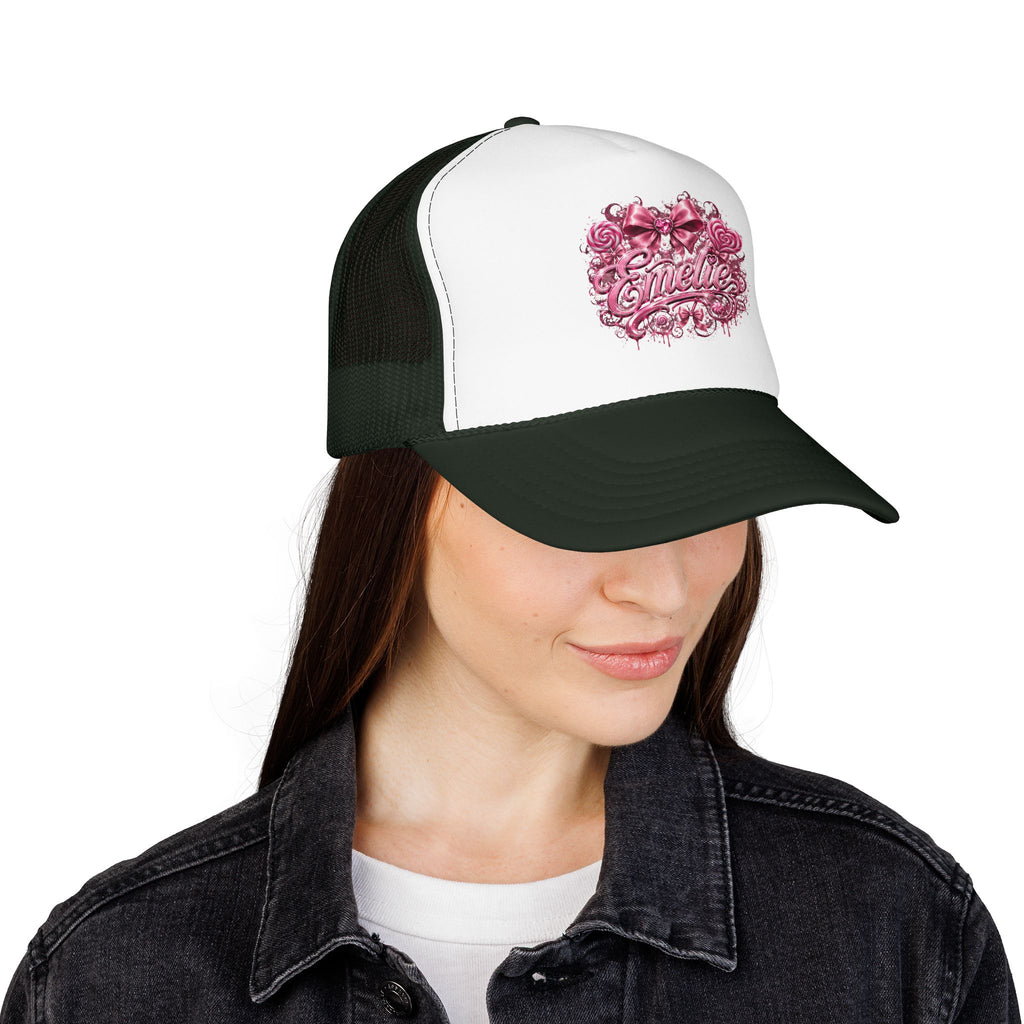 Trucker Hat — Pink Floral 'Enele' Bow Logo