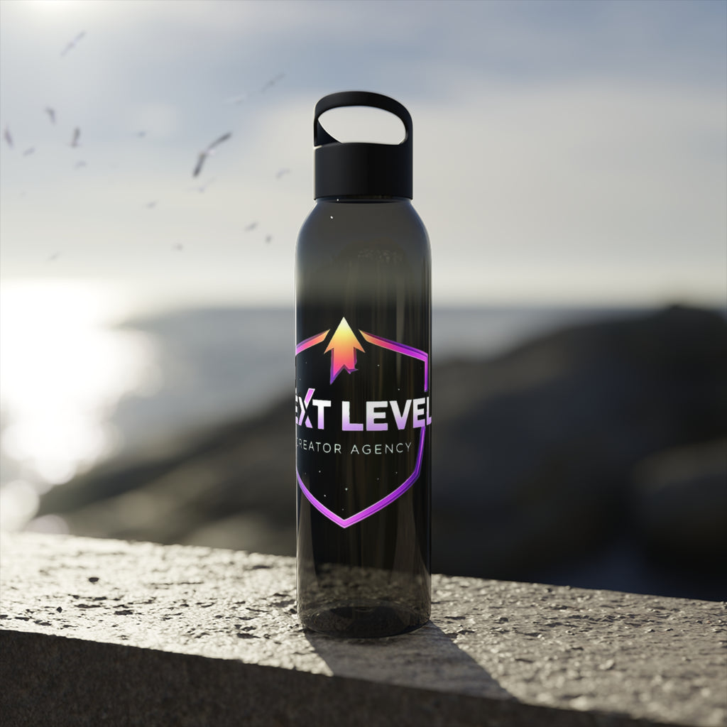 Sky Water Bottle — Clear Bottle with Gradient Arrow Logo (Next Level Creator Agency)