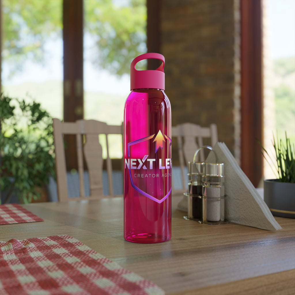 Sky Water Bottle — Clear Bottle with Gradient Arrow Logo (Next Level Creator Agency)