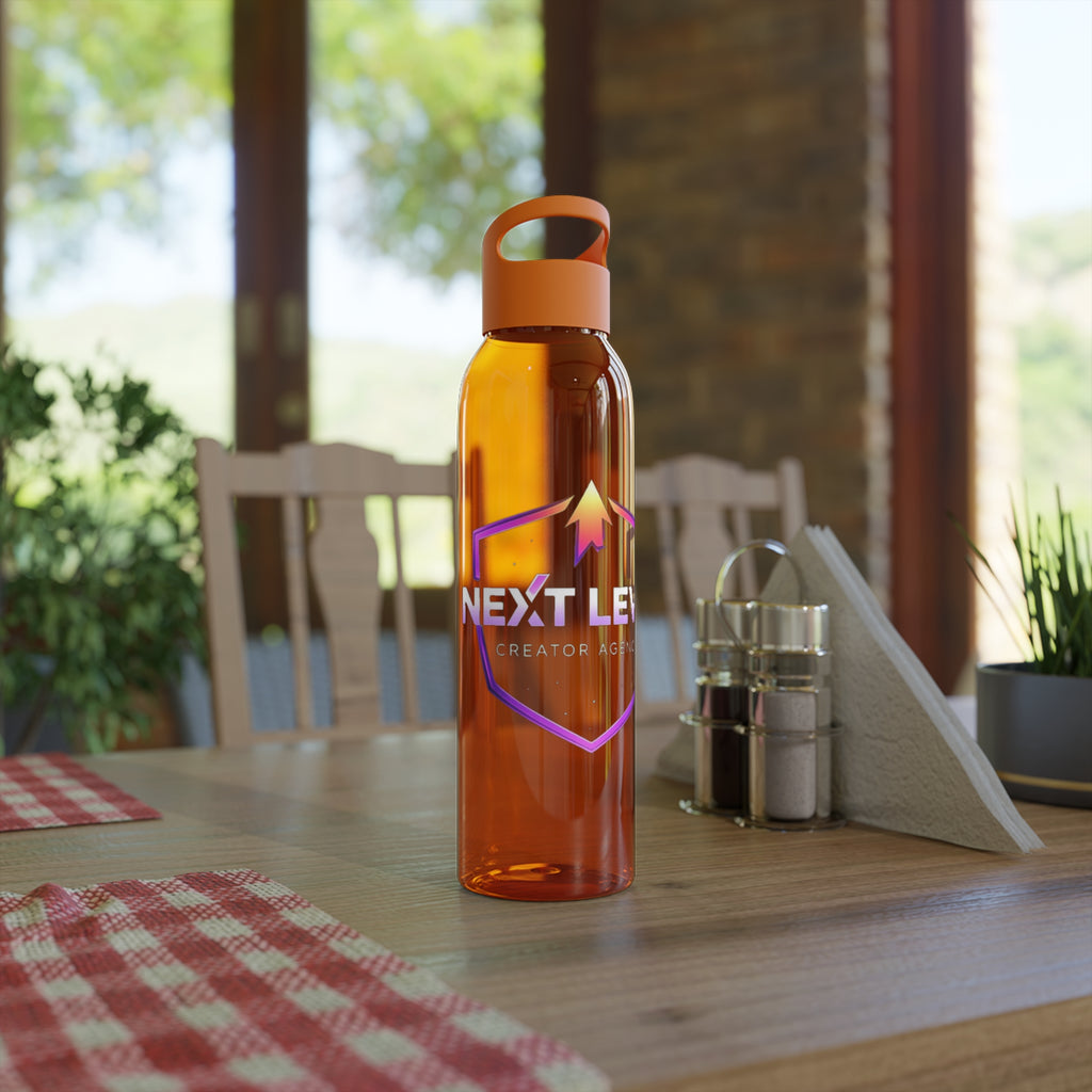 Sky Water Bottle — Clear Bottle with Gradient Arrow Logo (Next Level Creator Agency)
