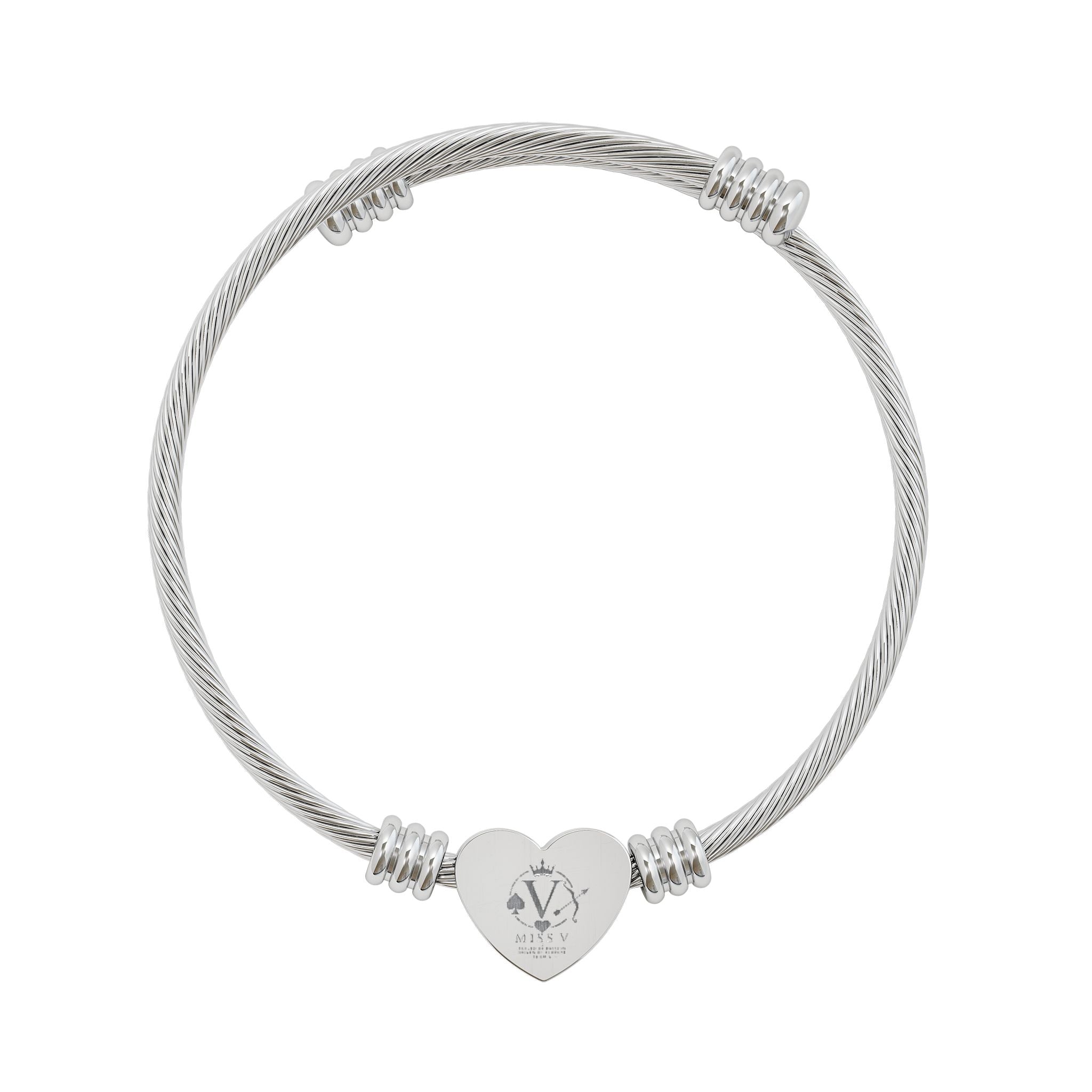 Miss V Engravable Heart Cuff Bracelet — Personalized Minimalist Wire Bangle