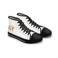 Women's High Top Sneakers — White Canvas Casual Trainers with Gold Monogram Accent
