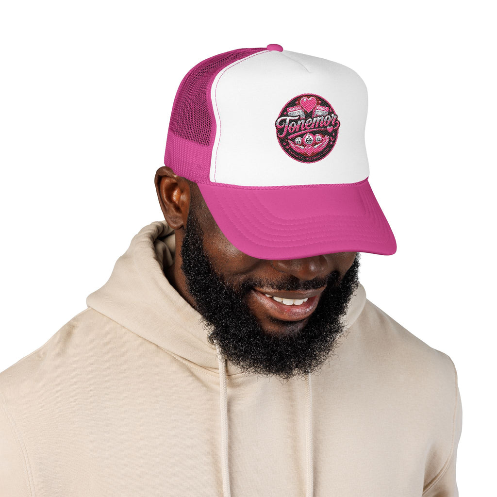 Foam Trucker Hat — Pink Glitter "Tenerme" Heart Patch Cap