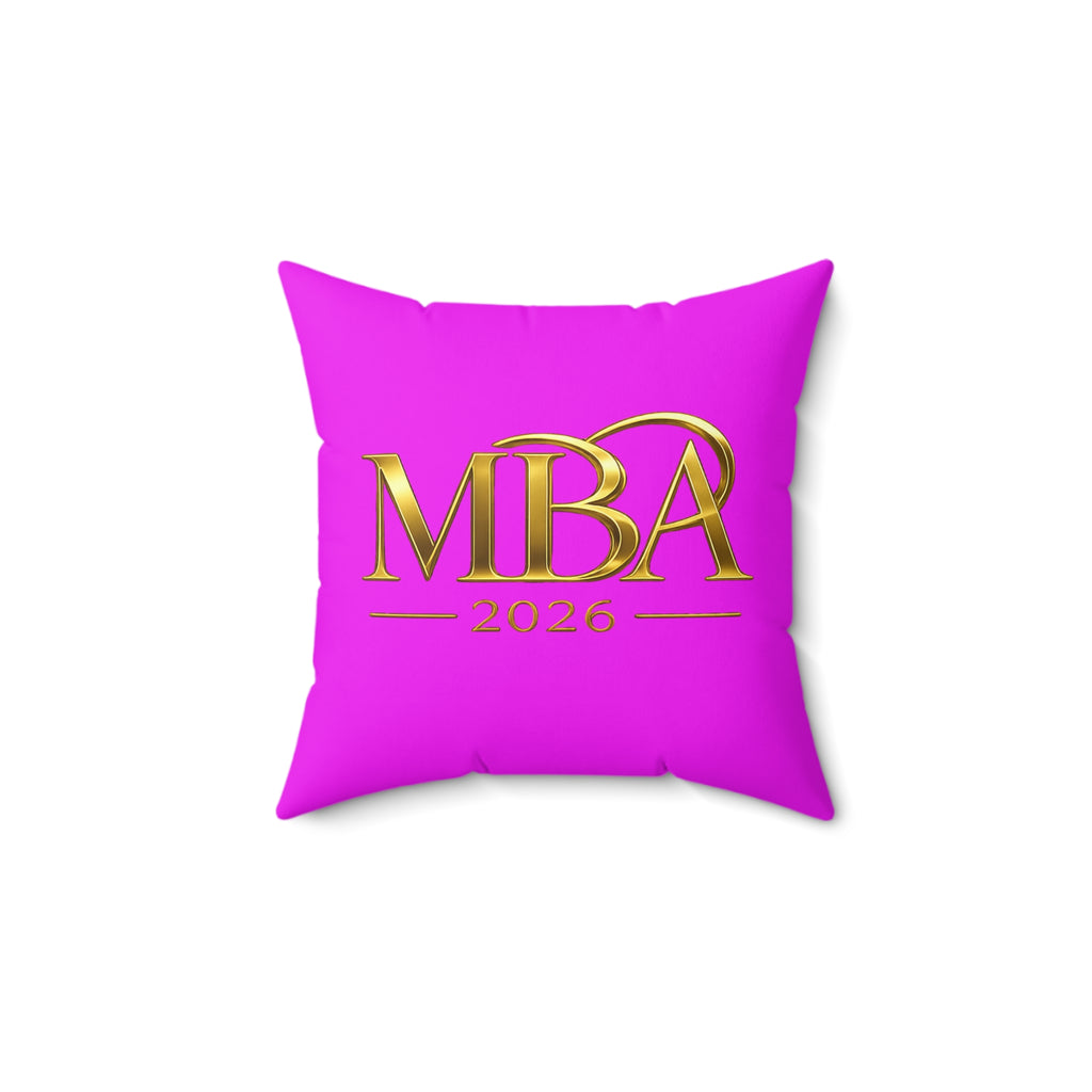 MBA 2026 Decorative Throw Pillow — Gold Lettering on Hot Pink