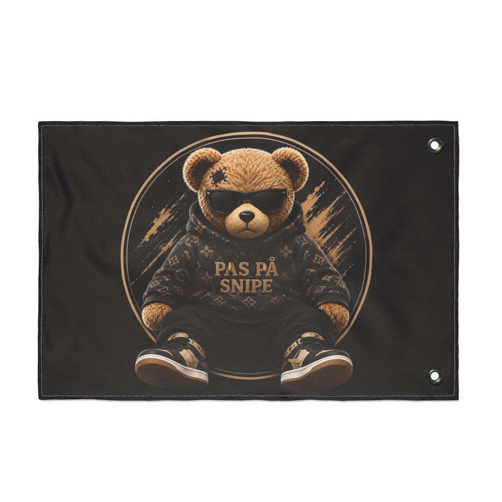 Double-Sided Flag — Cool Teddy Bear "Pas På Snipe" Outdoor Banner