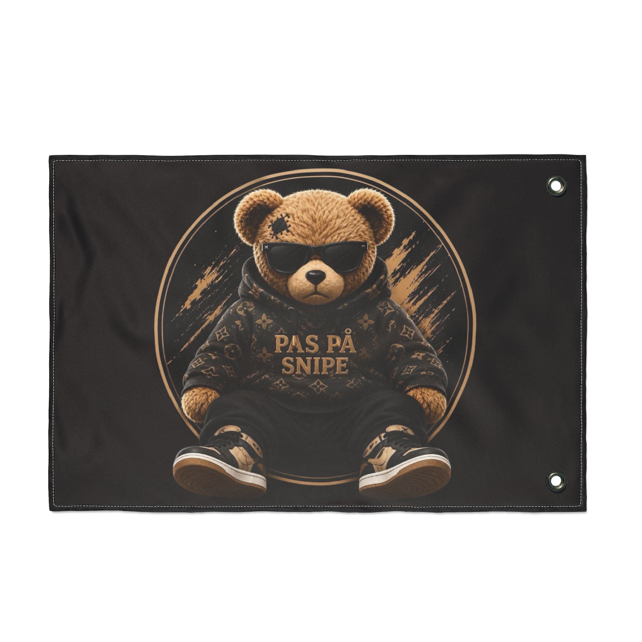 Double-Sided Flag — Cool Teddy Bear "Pas På Snipe" Outdoor Banner