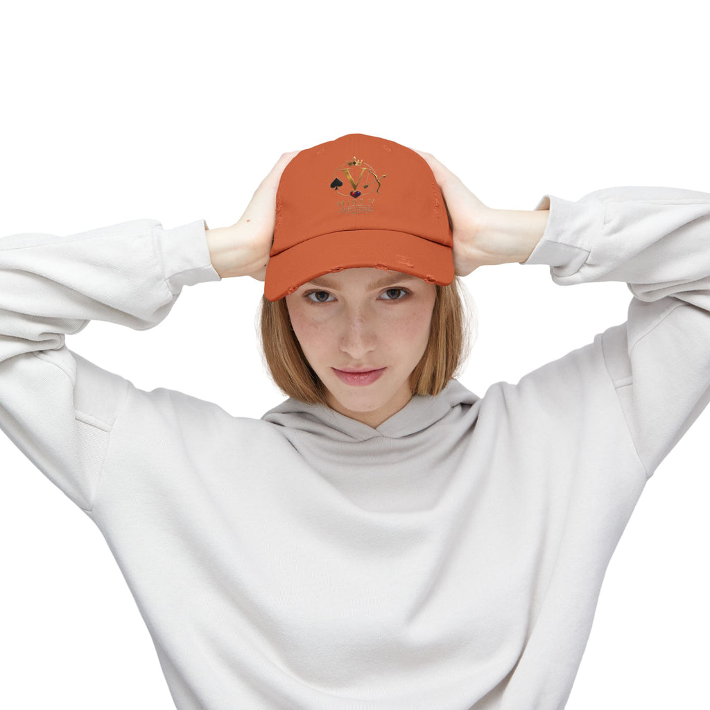 Distressed Black Cap — Miss V Crown & Card Emblem