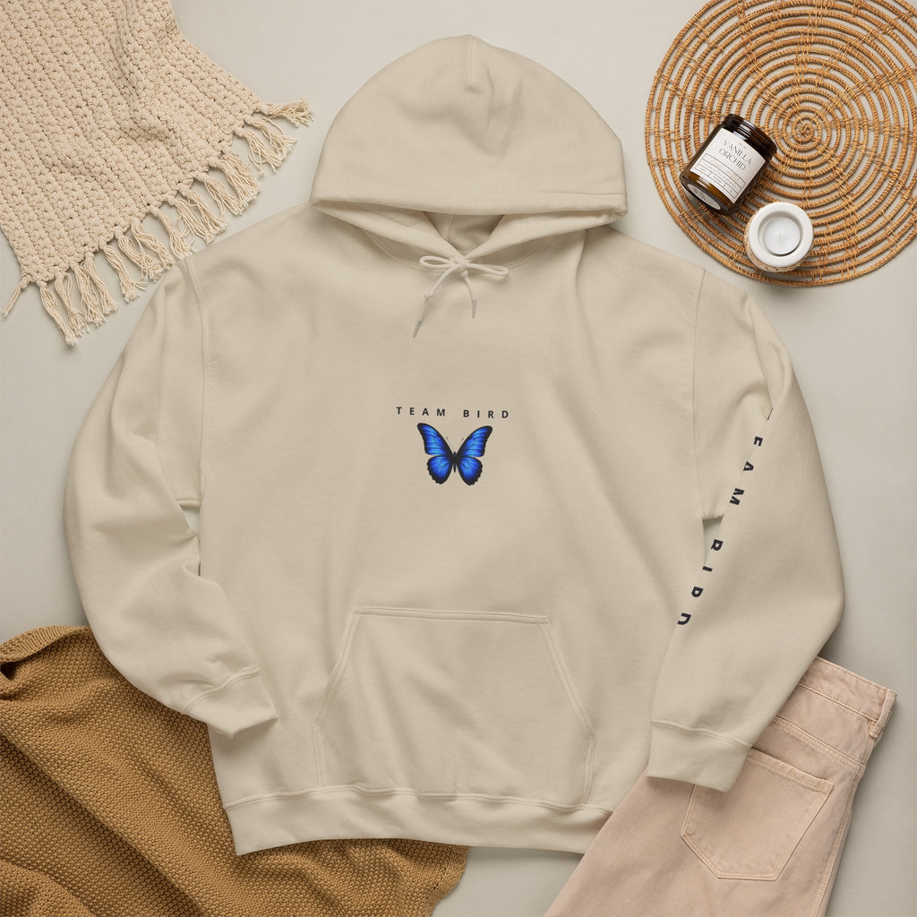 Butterfly Hoodie — "Team Bird" Blue Butterfly Graphic Hooded Sweatshirt