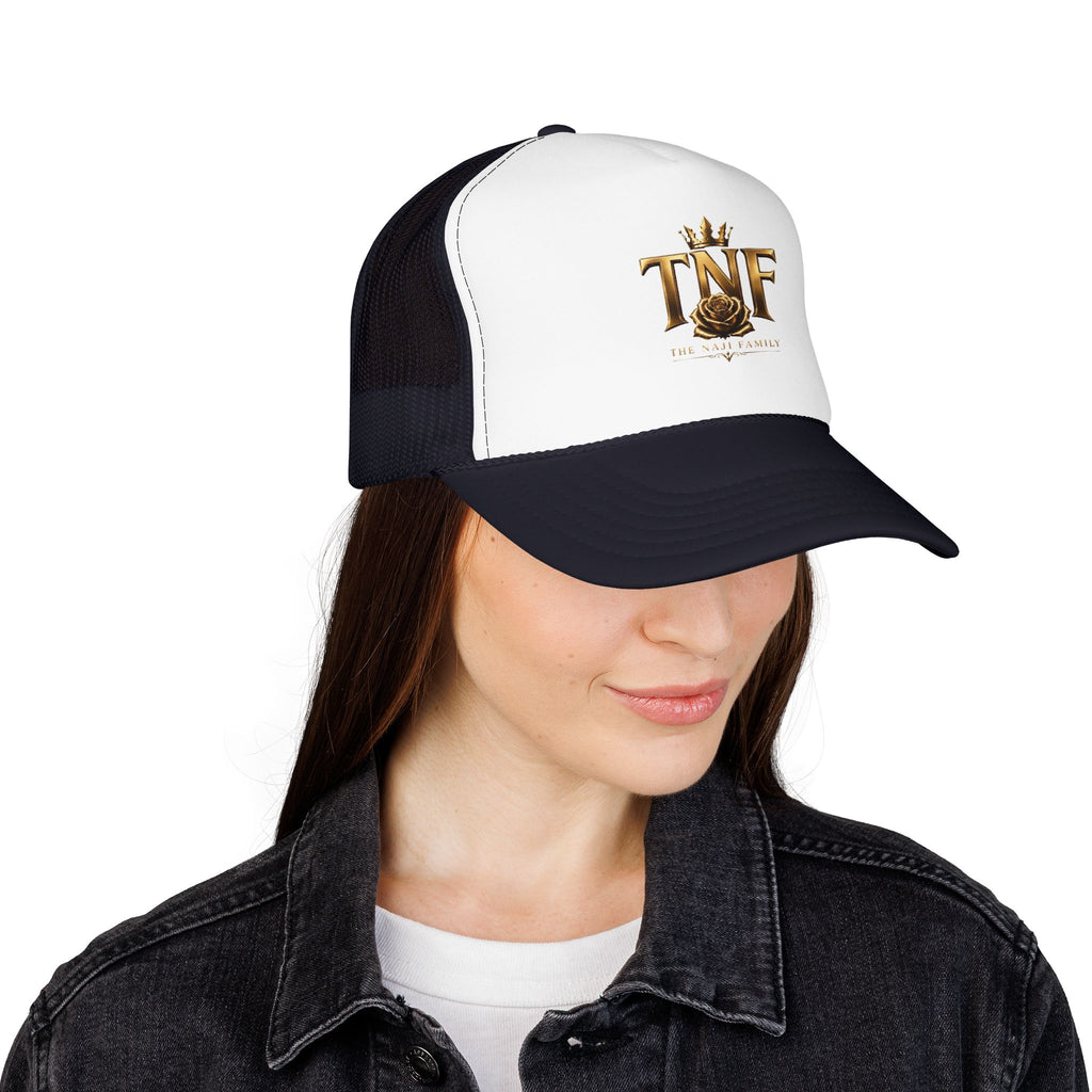 TNF Gold Rose Trucker Hat — The Dark Family Logo Foam Cap