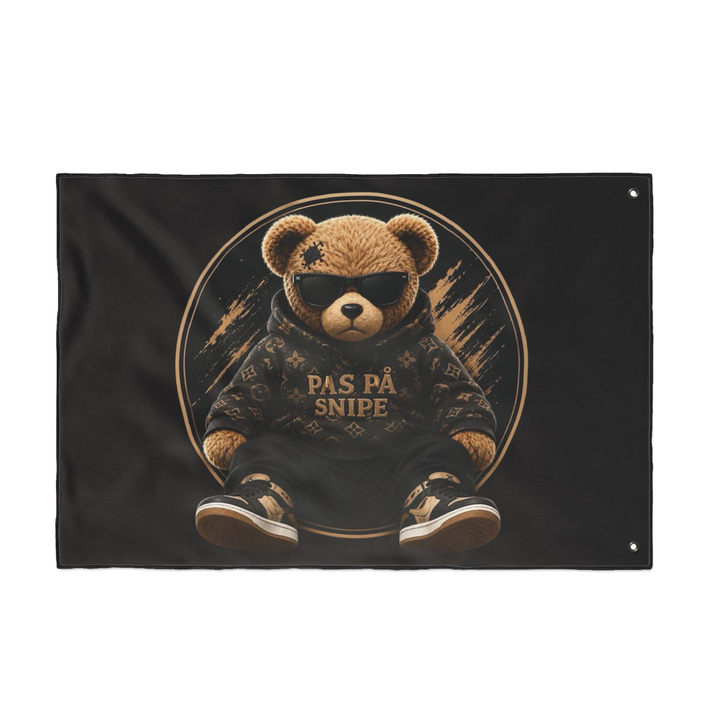 Double-Sided Flag — Cool Teddy Bear "Pas På Snipe" Outdoor Banner