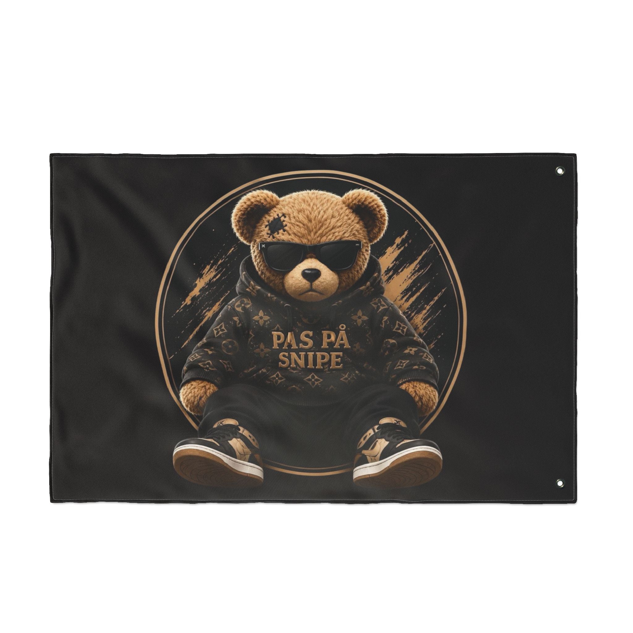 Double-Sided Flag — Cool Teddy Bear "Pas På Snipe" Outdoor Banner