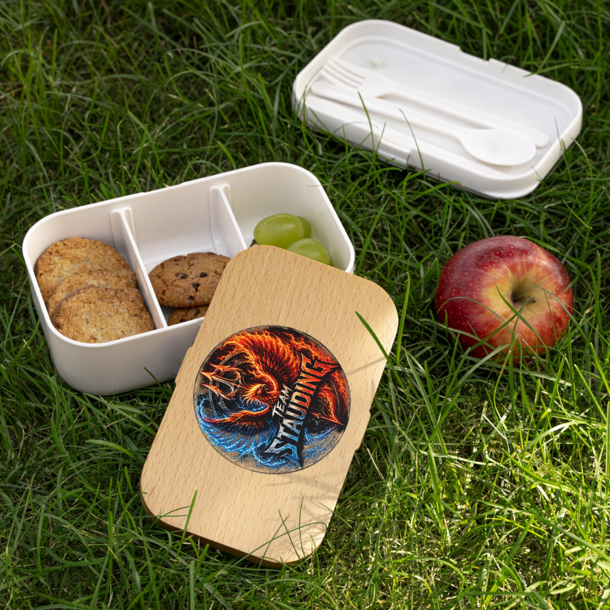 Team Stauding Bento Lunch Box — Fire & Ice Gaming Logo Wooden Lid