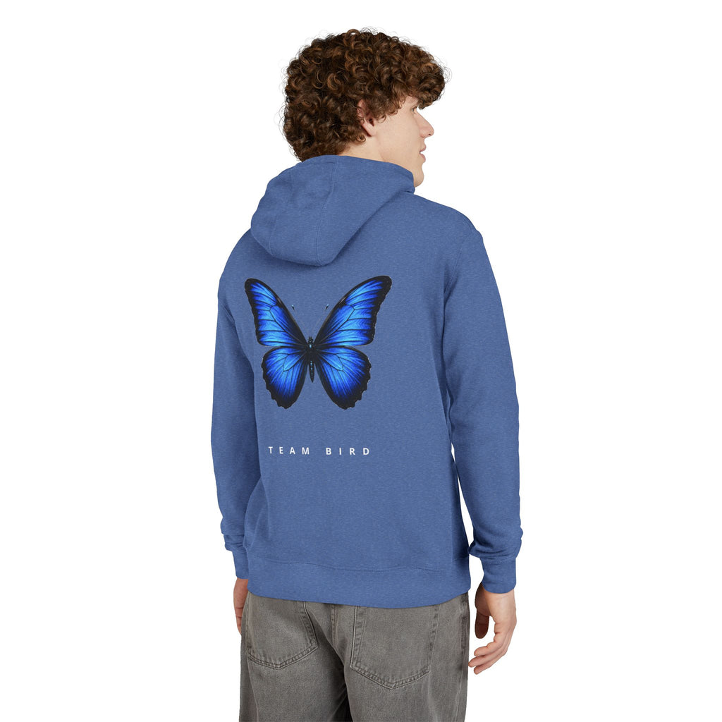 Butterfly Graphic Hoodie — "Team Bird" Blue Wing Pullover