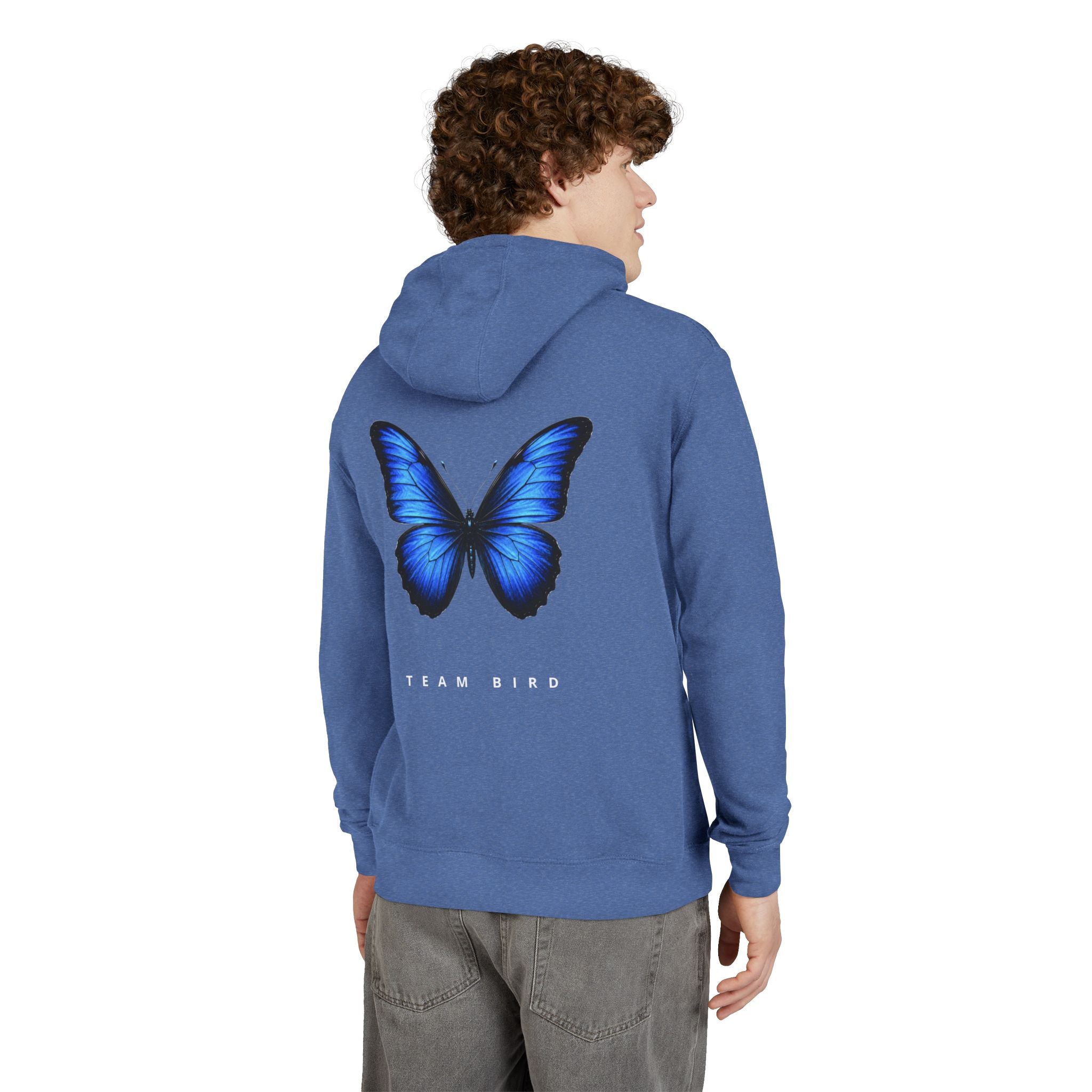 Butterfly Graphic Hoodie — "Team Bird" Blue Wing Pullover