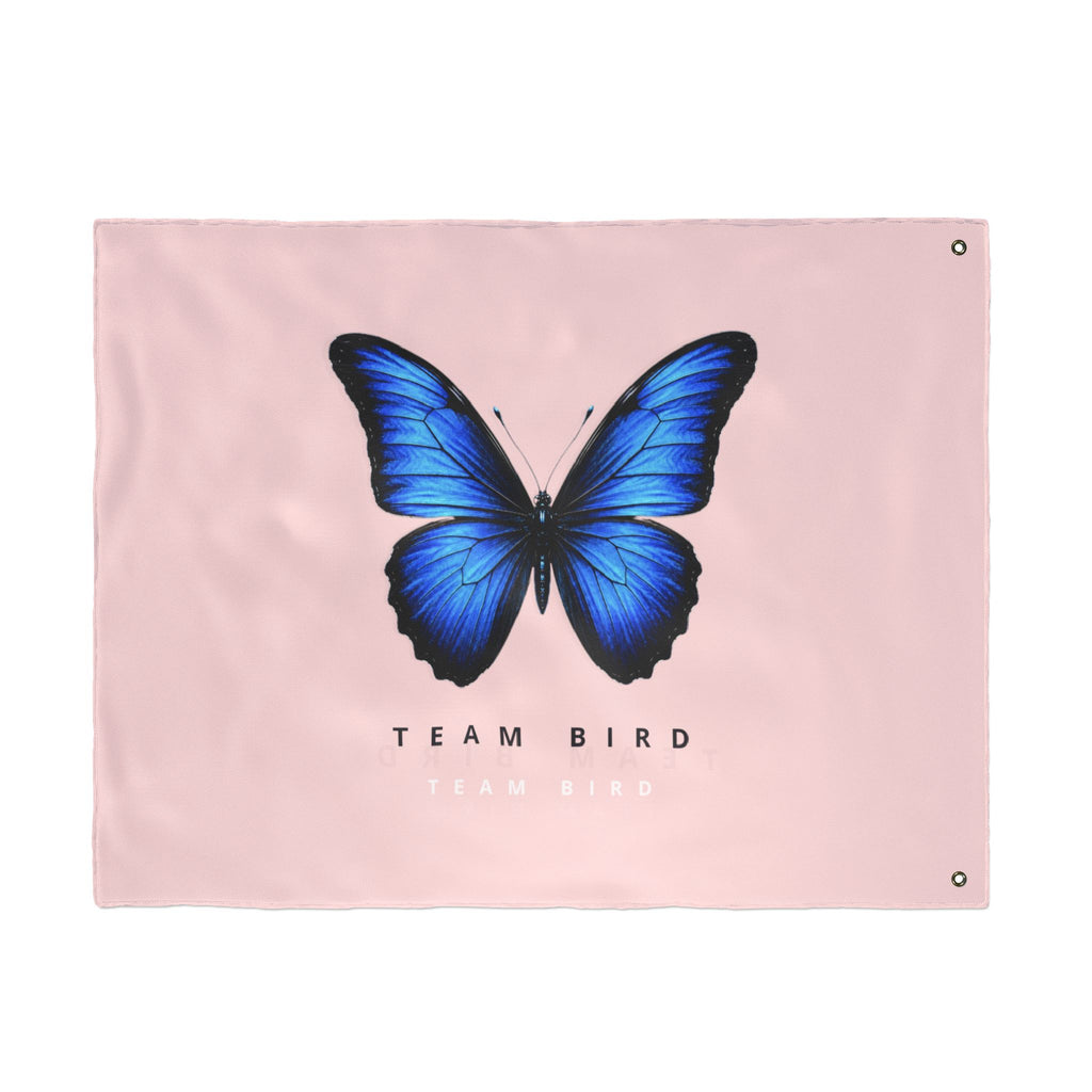 Double-Sided Flag — Pink Blue Butterfly "Team Bird" Garden Banner