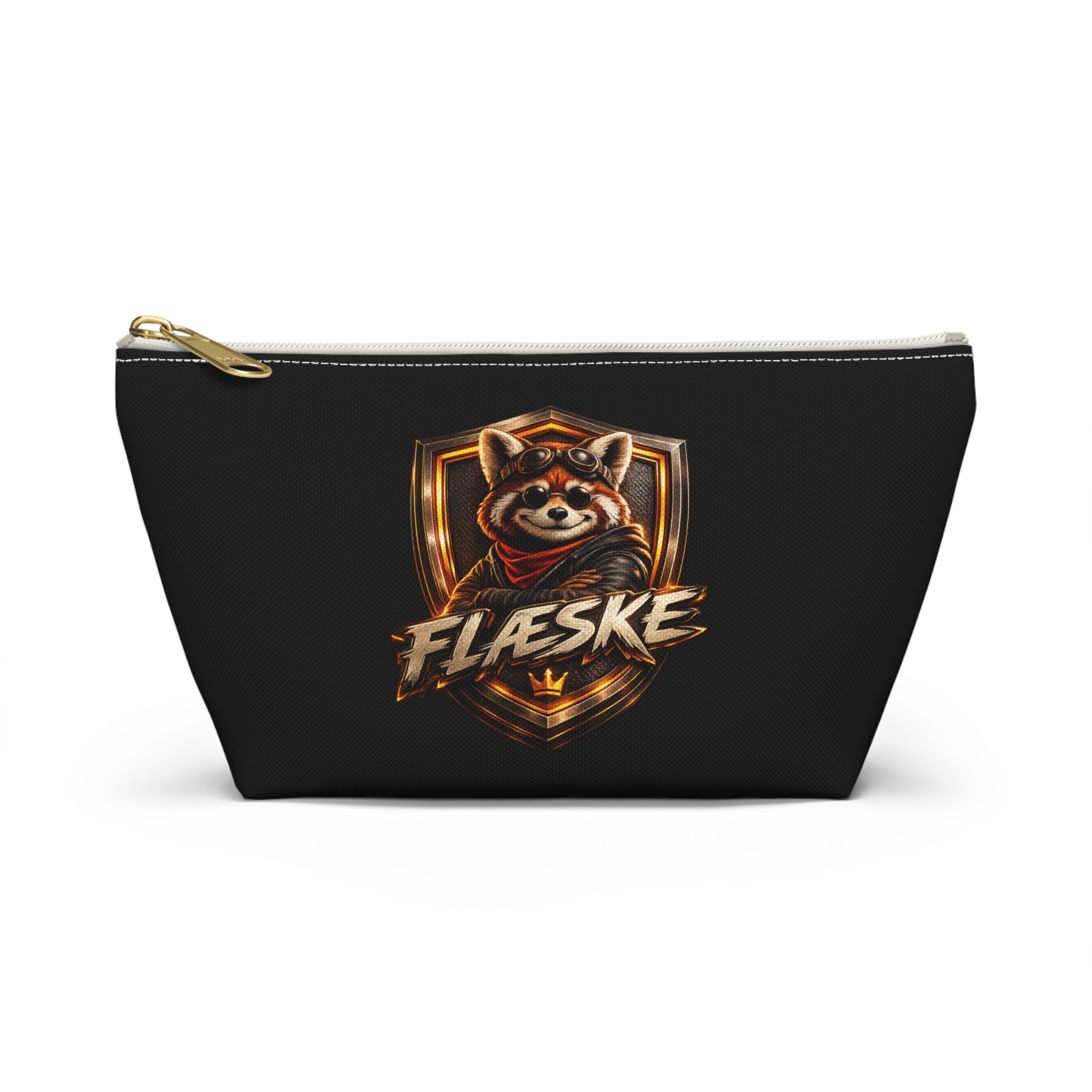 Flæske Red Panda Emblem Accessory Pouch — T‑Bottom Makeup & Gadget Organizer