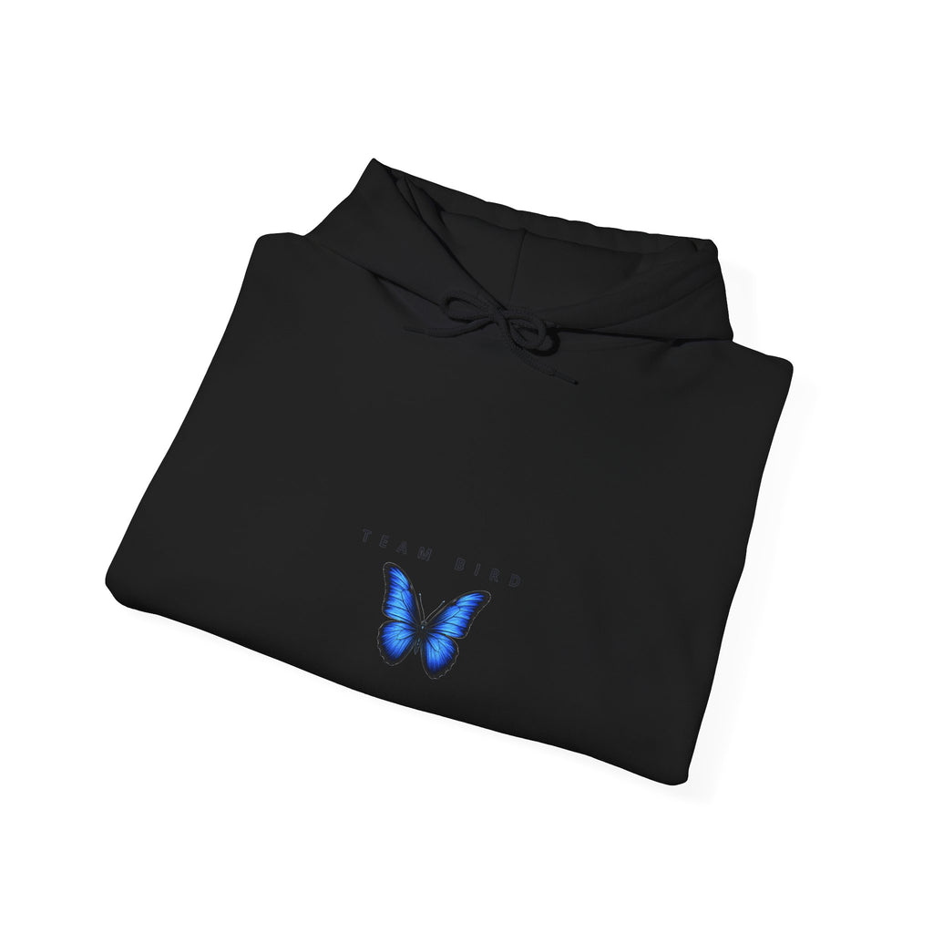 Butterfly Hoodie — "Team Bird" Blue Butterfly Graphic Hooded Sweatshirt