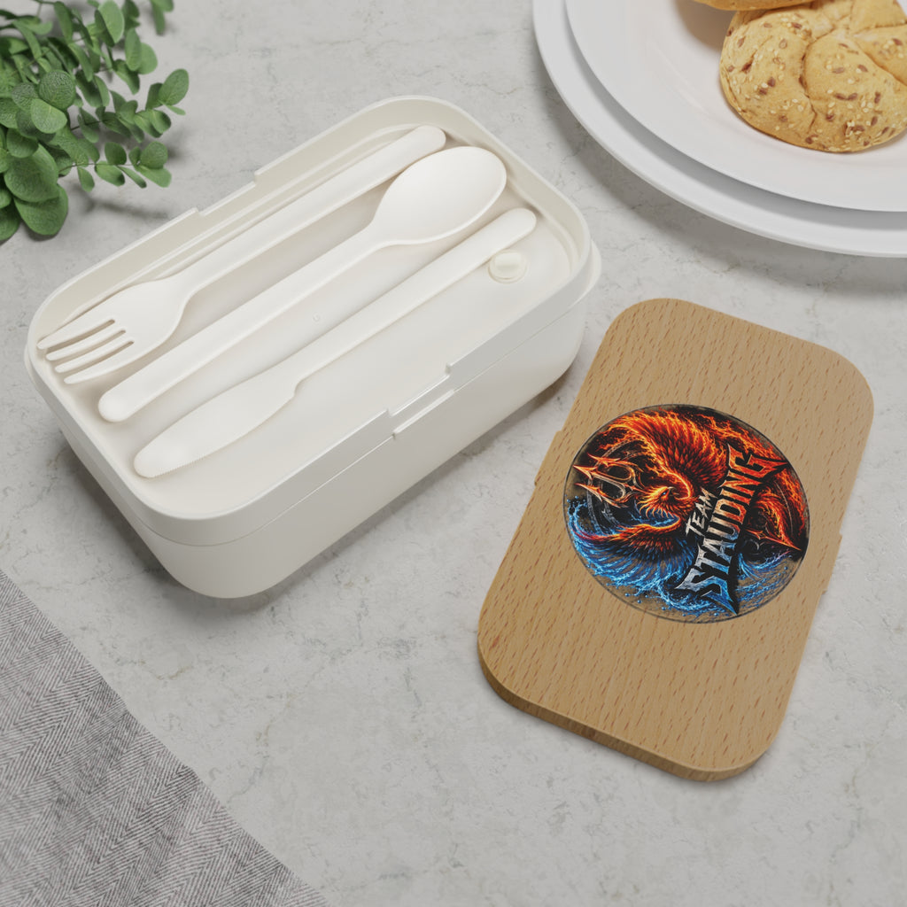 Team Stauding Bento Lunch Box — Fire & Ice Gaming Logo Wooden Lid