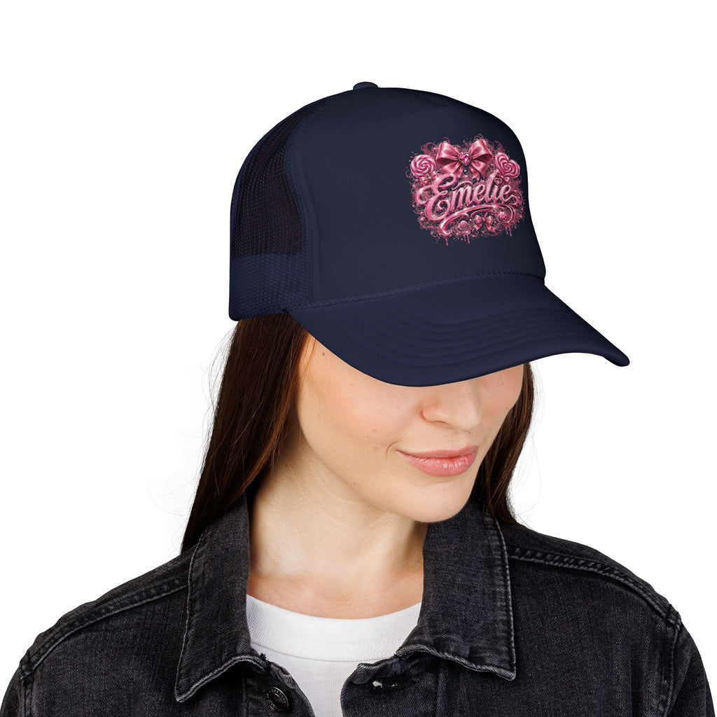 Trucker Hat — Pink Floral 'Enele' Bow Logo