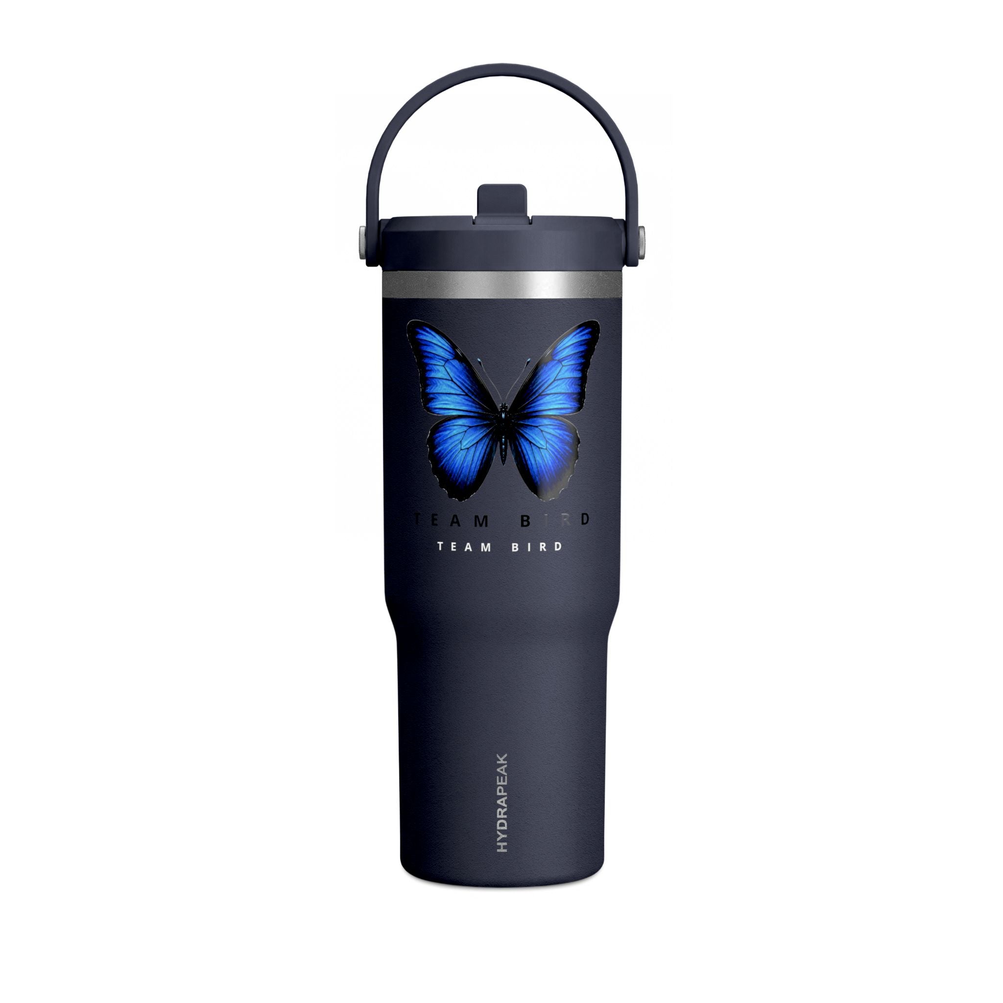 Butterfly Nomad Tumbler 32oz — Insulated Travel Mug with Blue Monarch Design