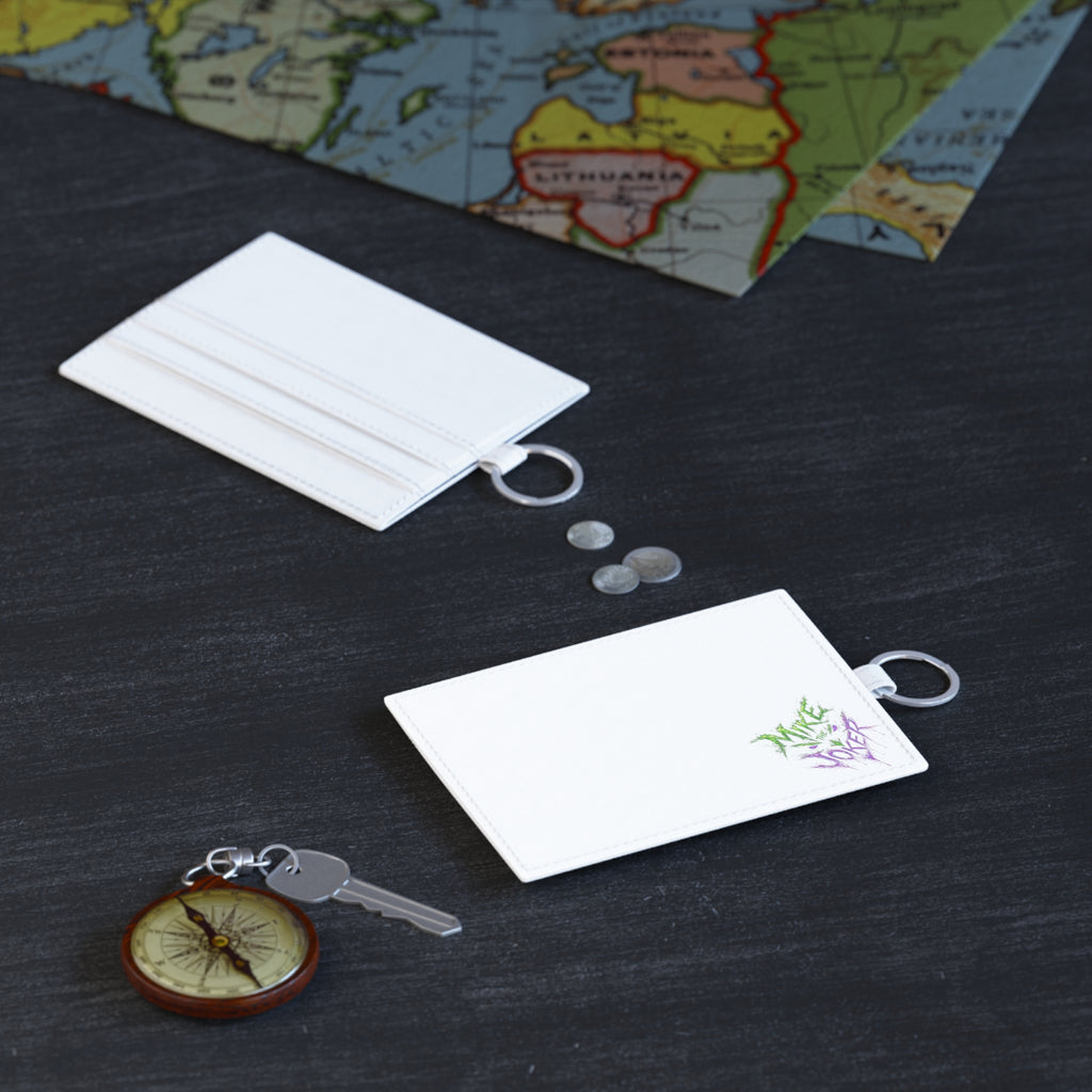 Saffiano Leather Card Holder — Minimal White Card Wallet with 'Make Joker' Graffiti Accent