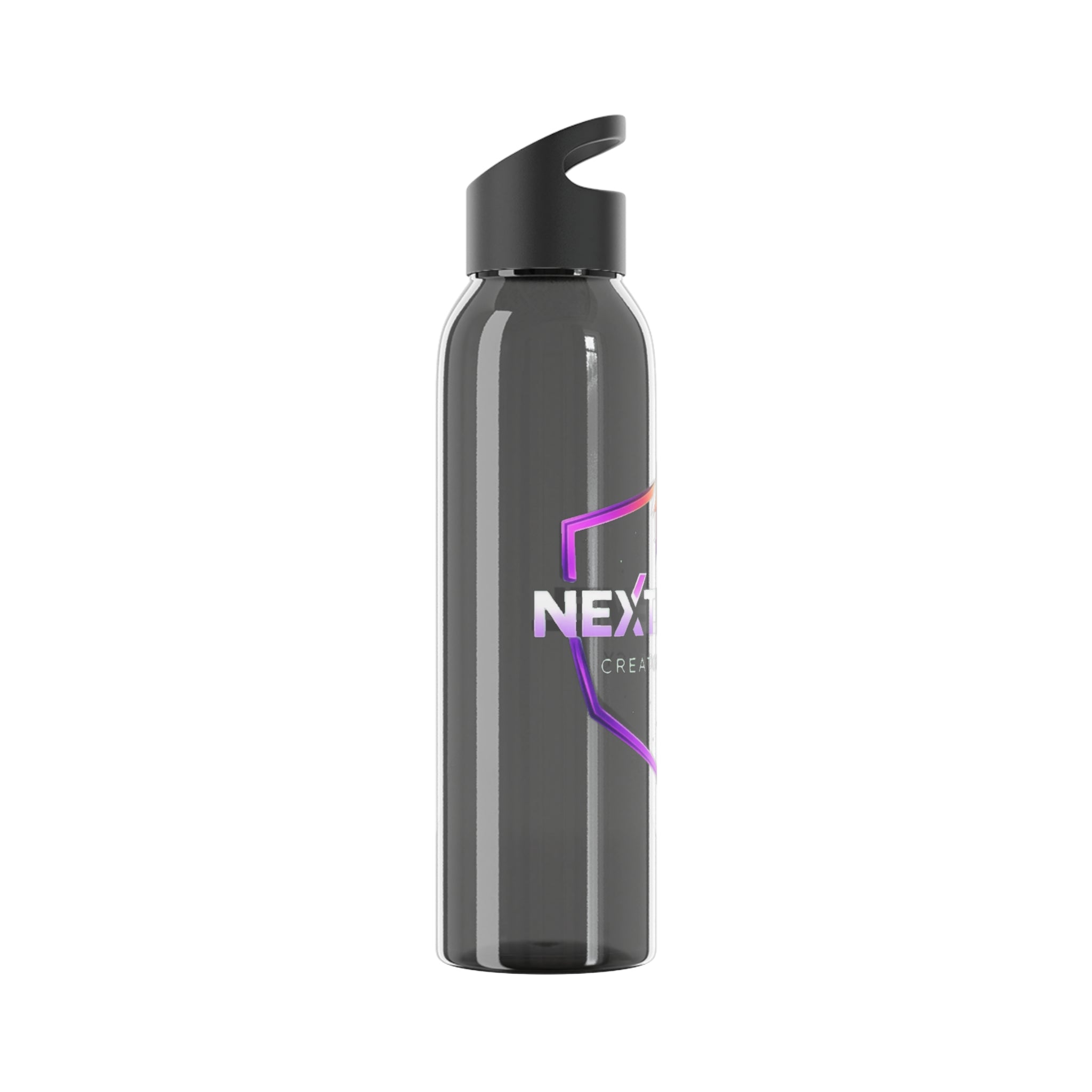 Sky Water Bottle — Clear Bottle with Gradient Arrow Logo (Next Level Creator Agency)