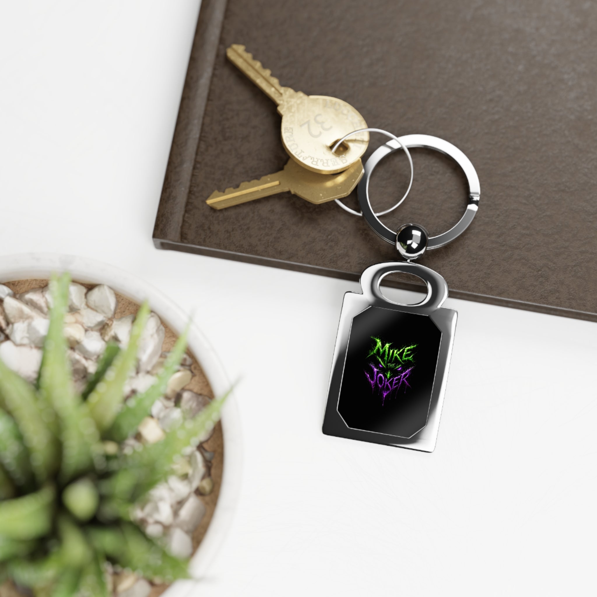 Rectangle Photo Keyring — Custom Neon 'Mike Joker' Graphic Metal Keychain