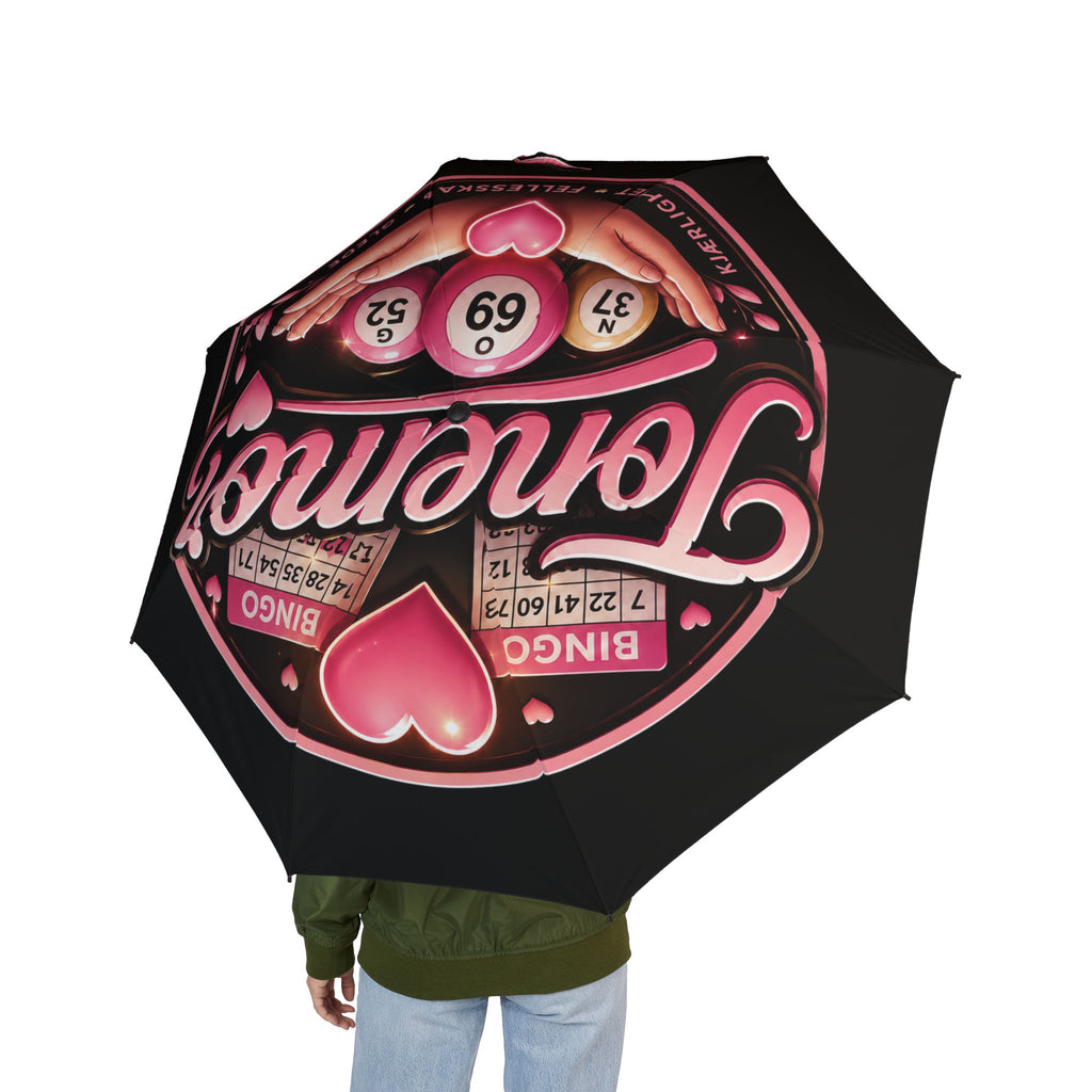Bingo Lovers Foldable Umbrella — Pink Retro Bingo Heart Design