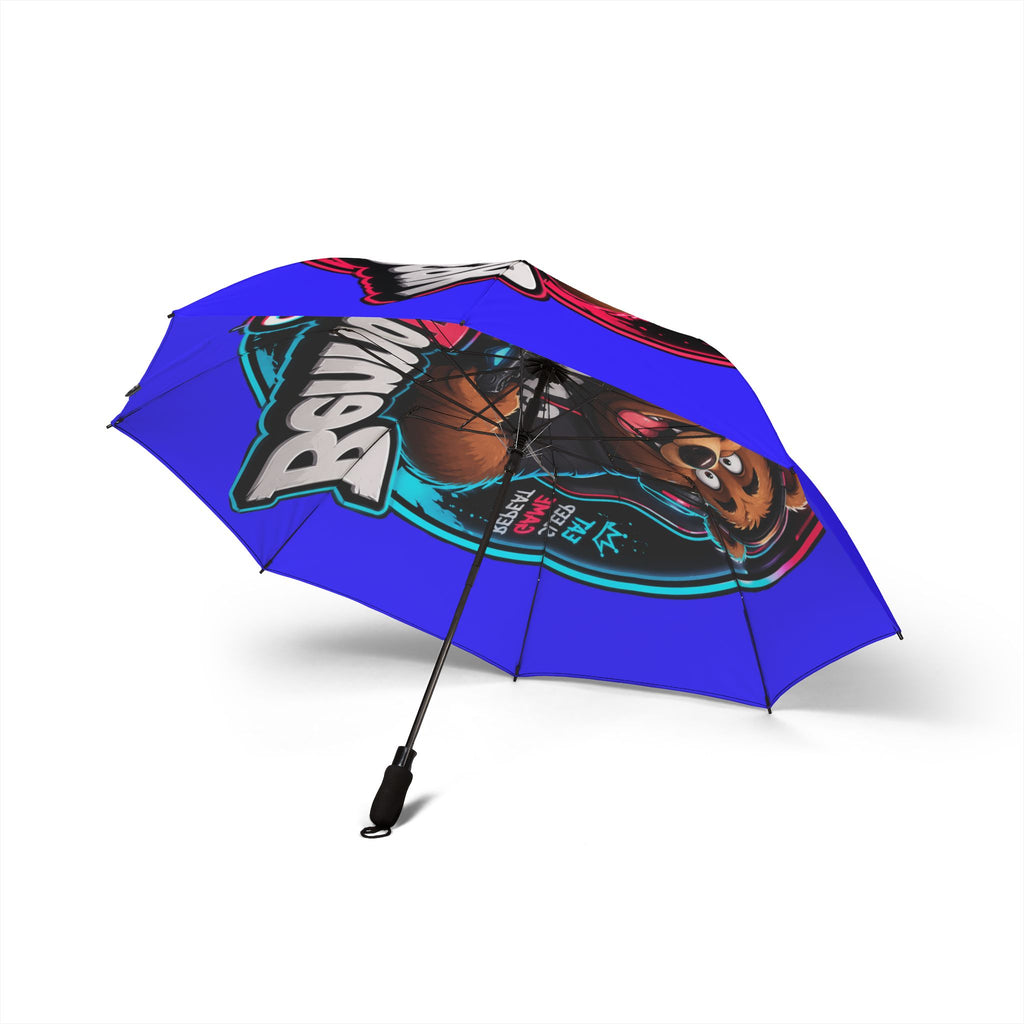 Foldable Umbrella - "Game the Bear" Cartoon Gamer Blue Travel Umbrella