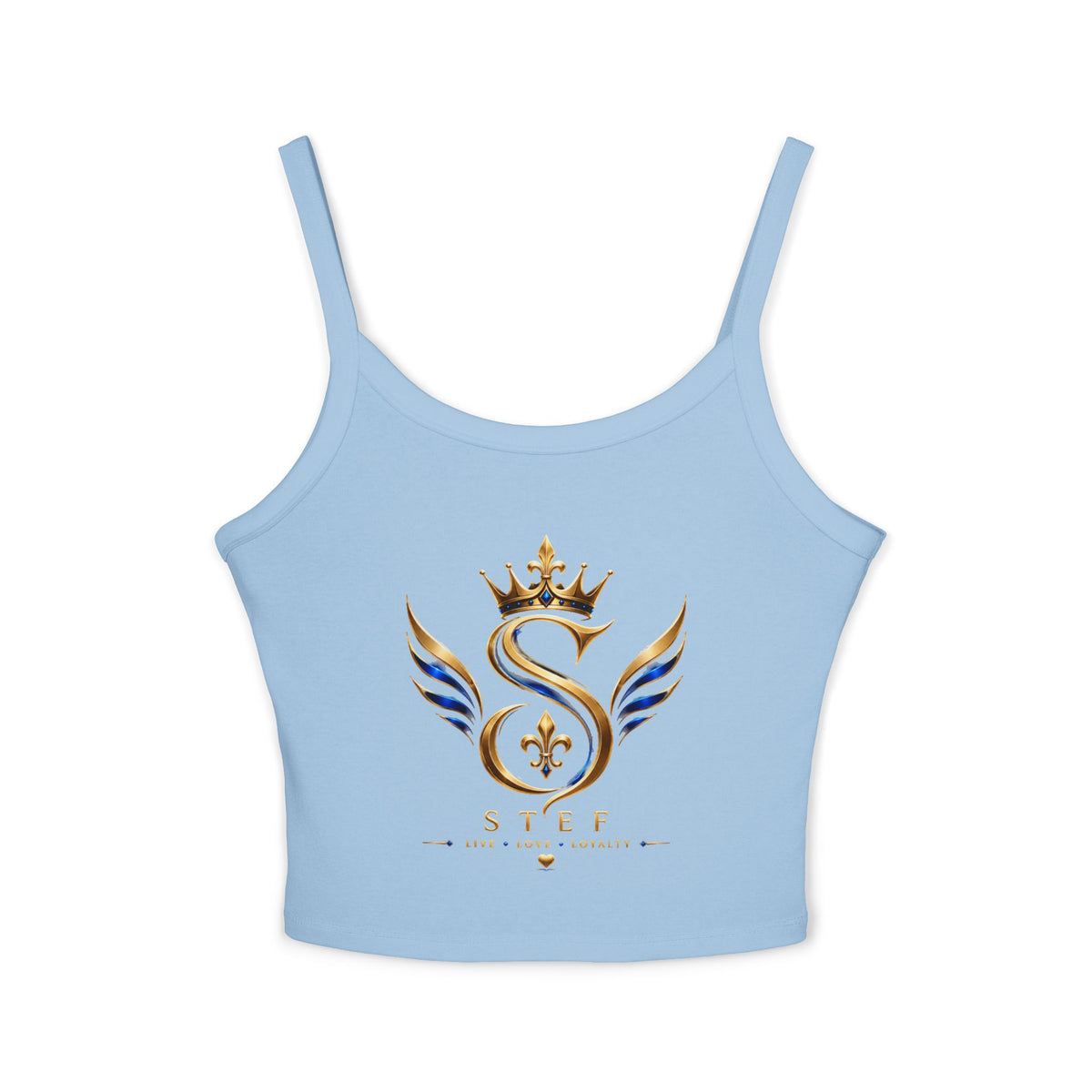 Crowned S Monogram Crop Tank Top — Gold & Blue Regal Spaghetti-Strap