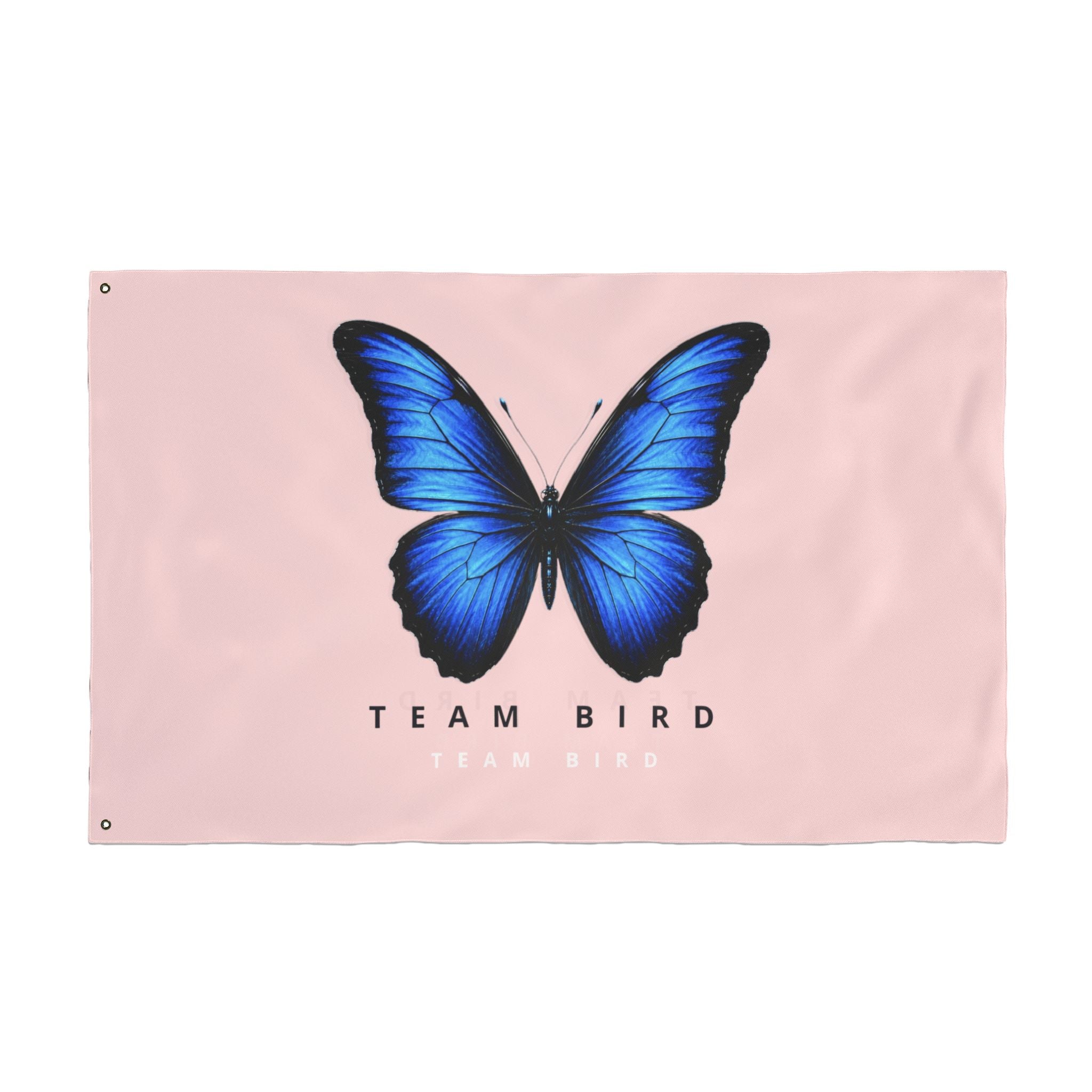 Double-Sided Flag — Pink Blue Butterfly "Team Bird" Garden Banner