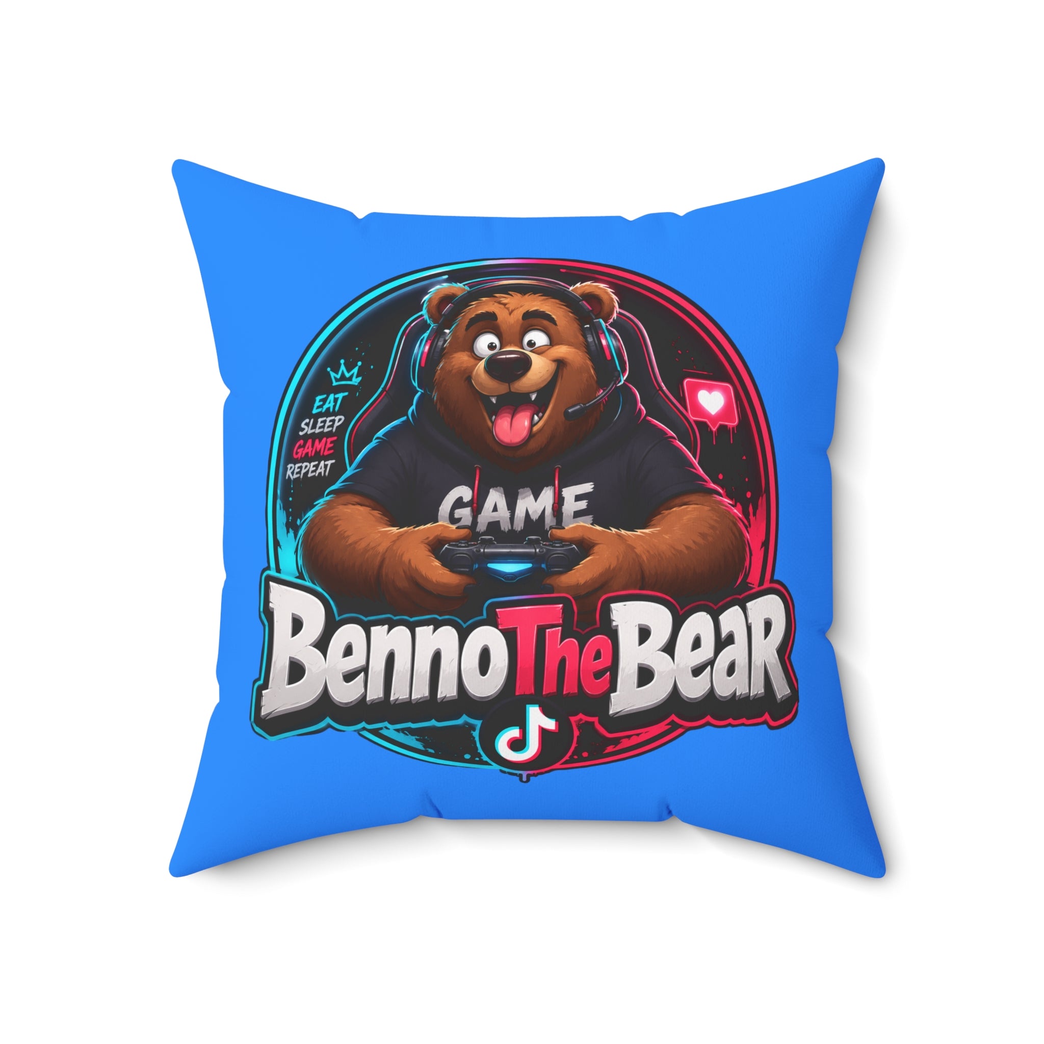 Benno The Bear Gaming Pillow — Cute Gamer Bear Decorative Throw Pillow