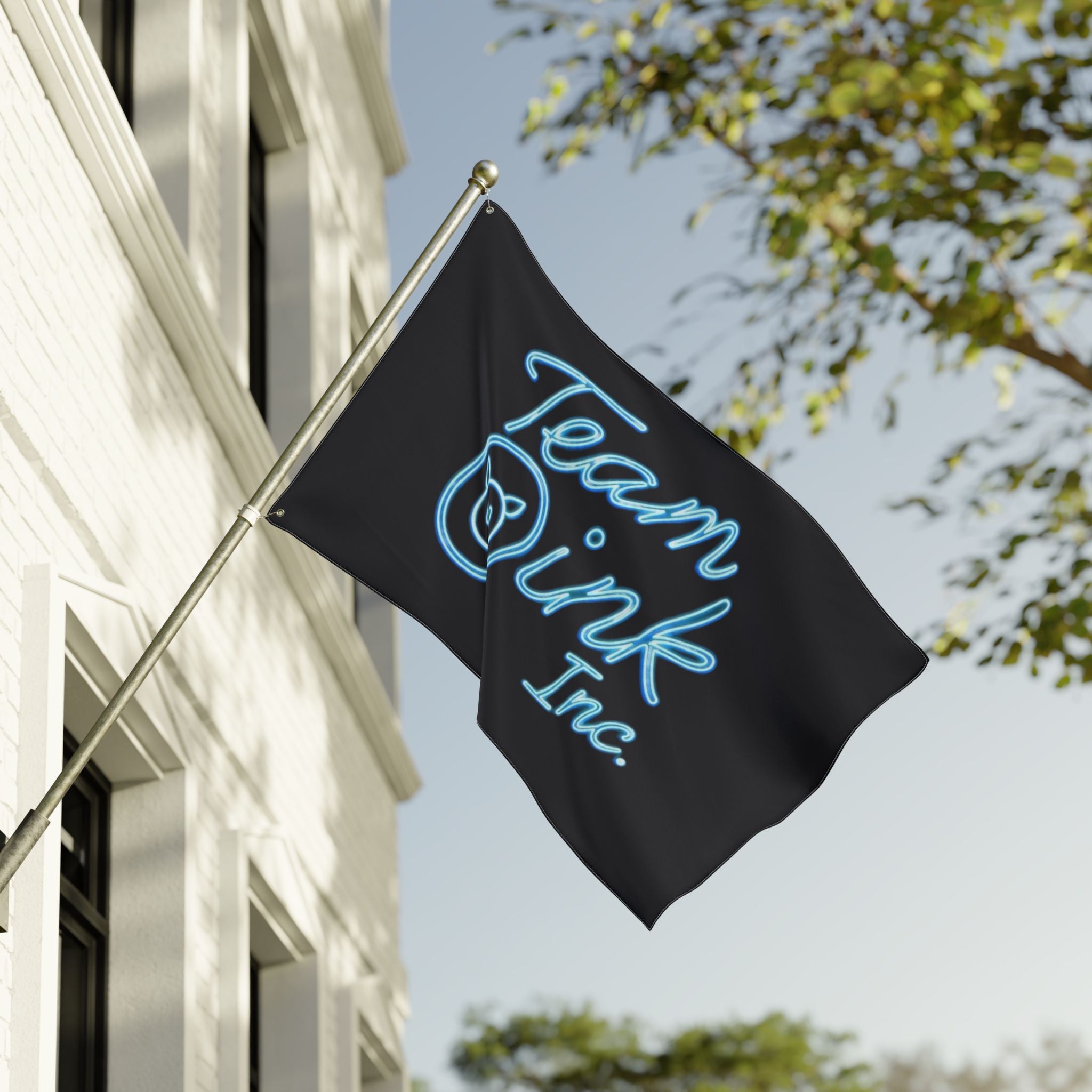 Team Oink Inc. Double-Sided Flag — Neon Script Pig Logo