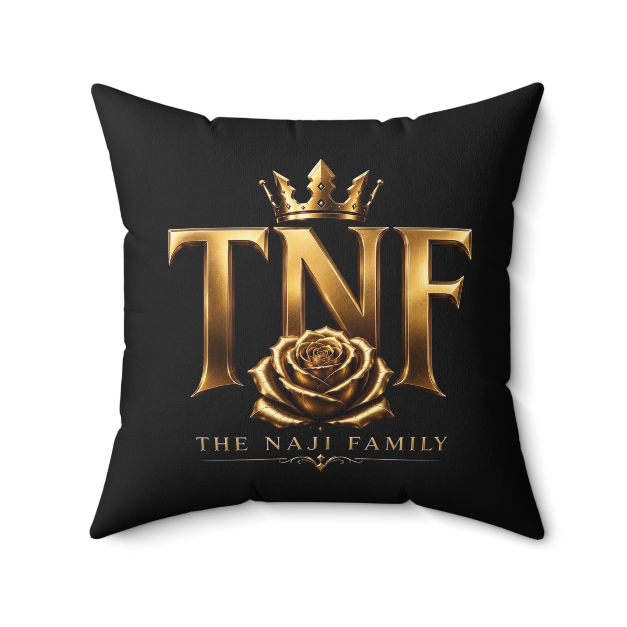 TNF The Naji Family Gold Logo Pillow — Decorative Square Throw Pillow
