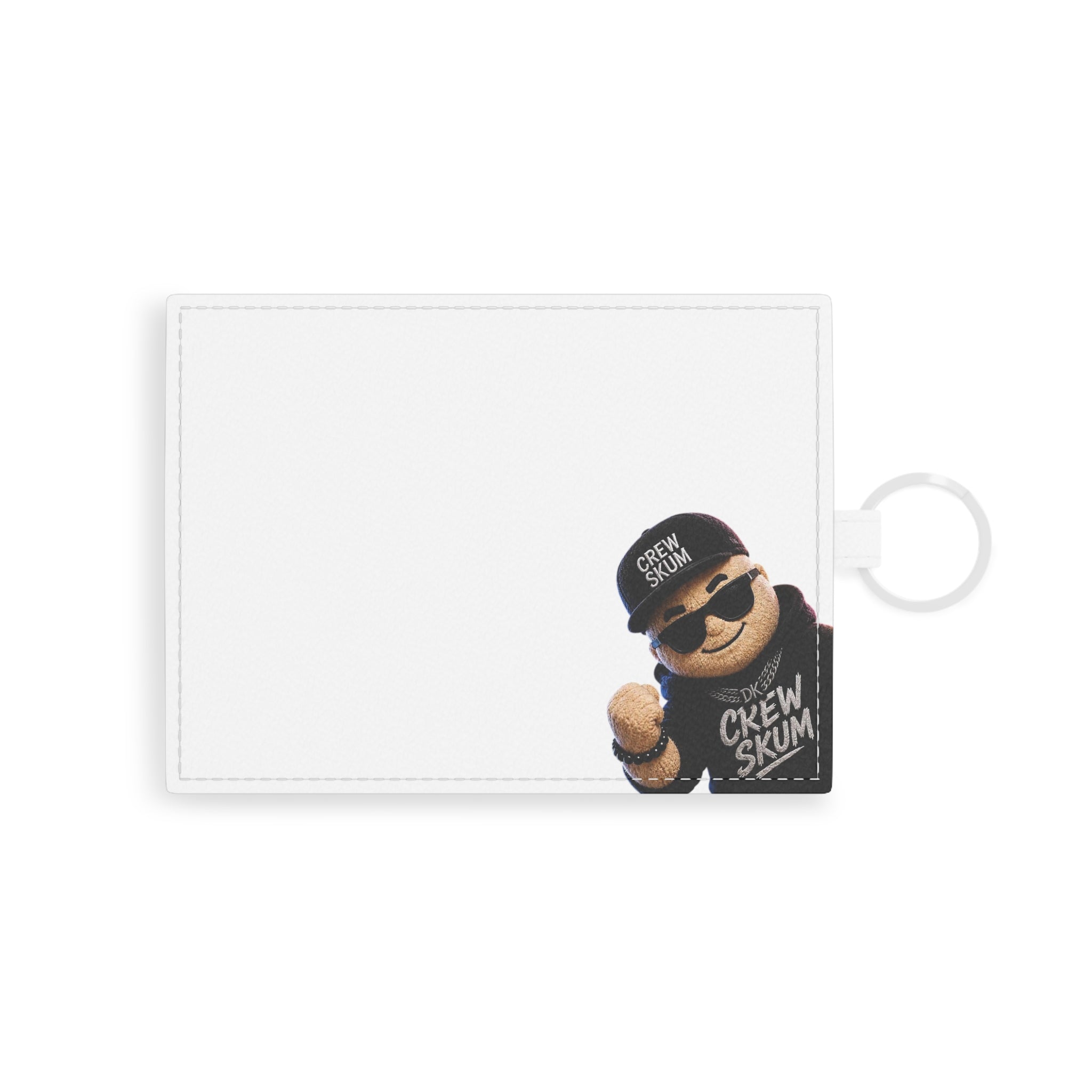 Saffiano Leather Card Holder — 'Crew Skum' Bear ID Wallet with Key Ring