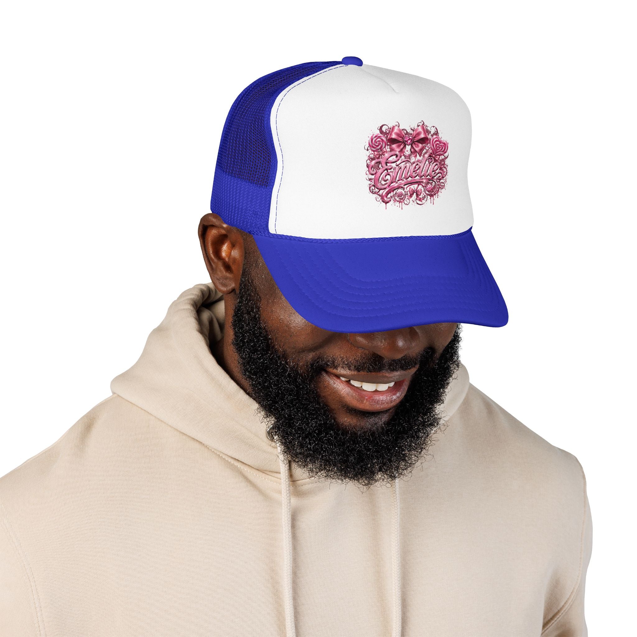 Trucker Hat — Pink Floral 'Enele' Bow Logo